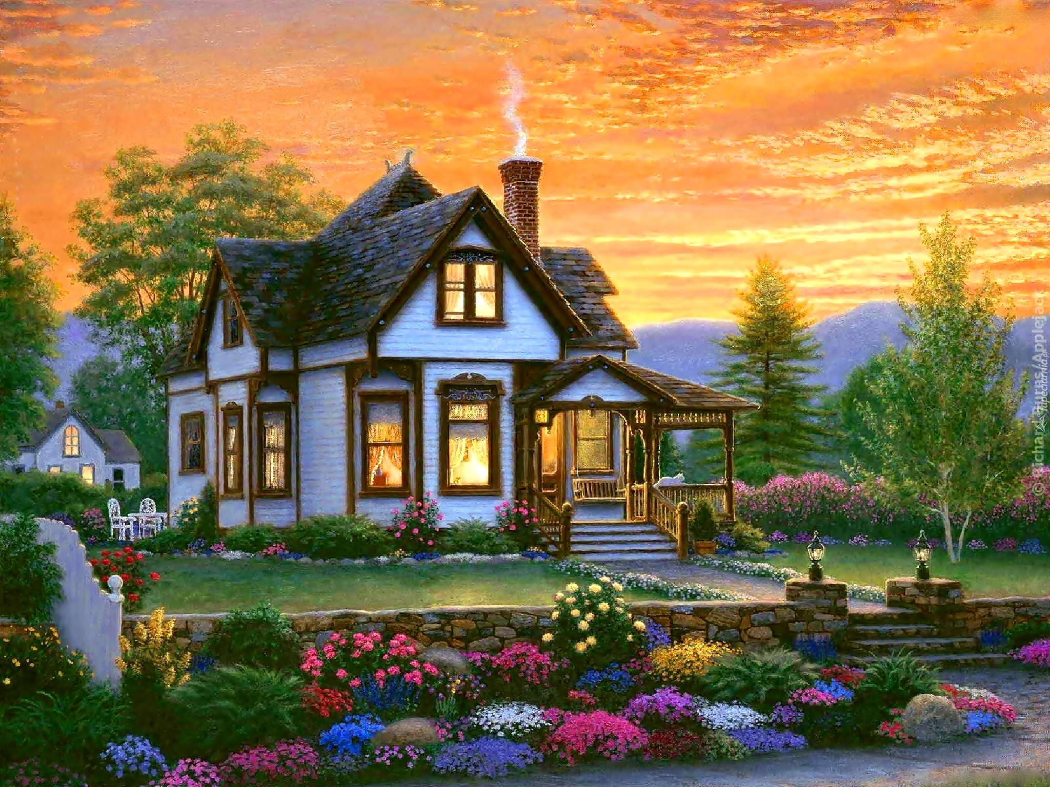 Красивый дом открытка. Сказочные домики Richard Burns. Картины Томаса Кинкейда.