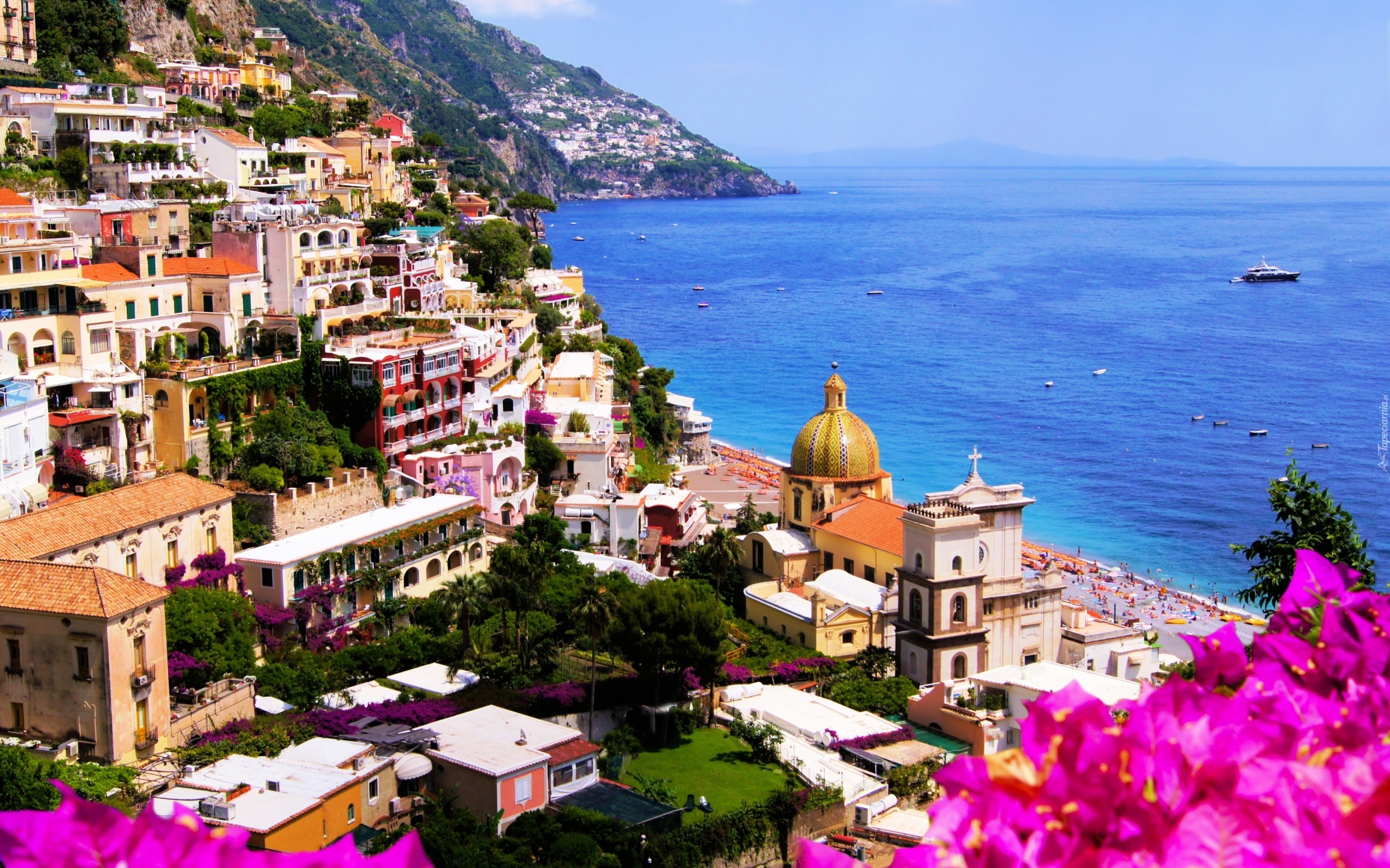Włochy, Amalfi, Morze, Budynki, Niebo