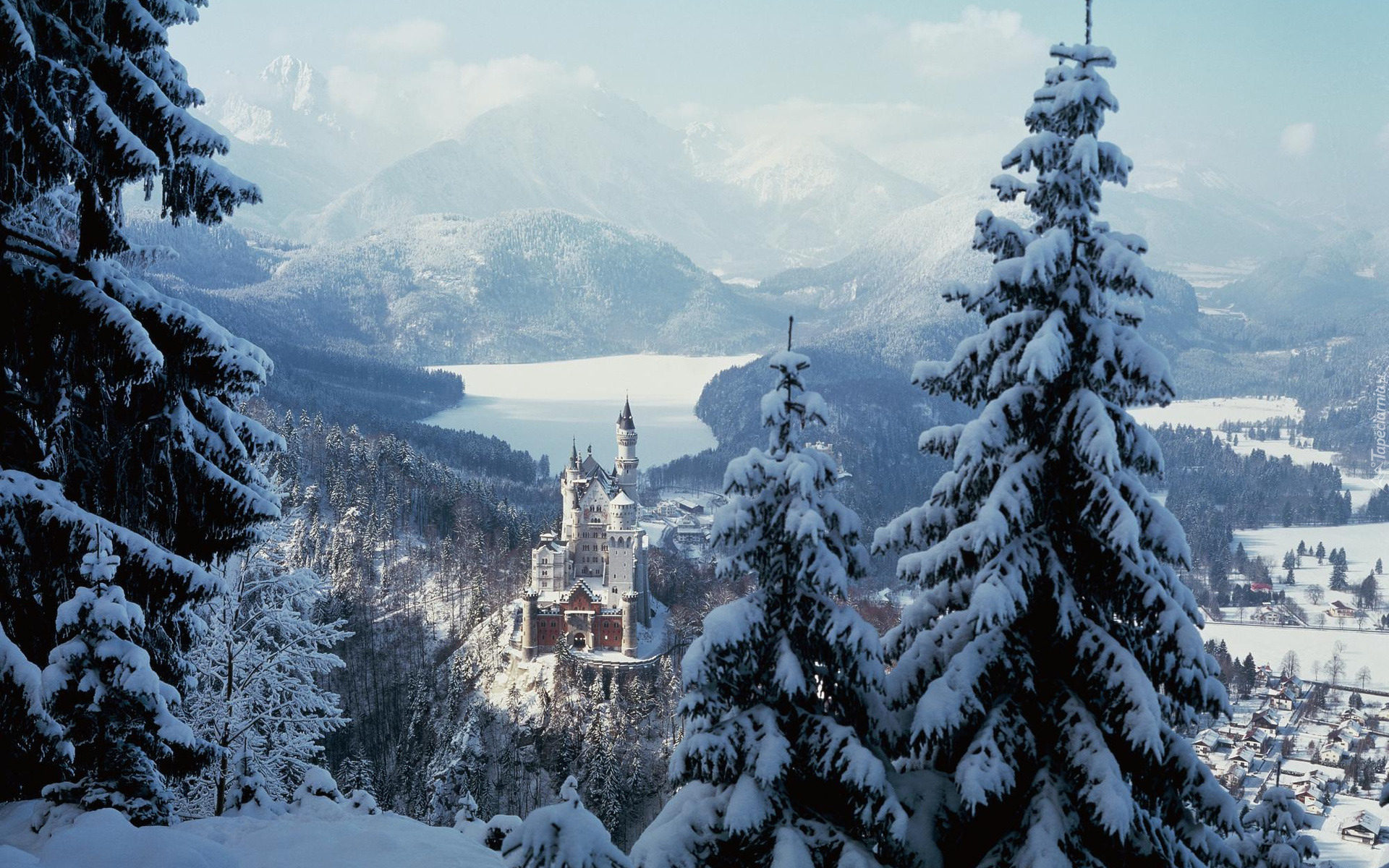 Zamek, Neuschwanstein, Zima, Niemcy