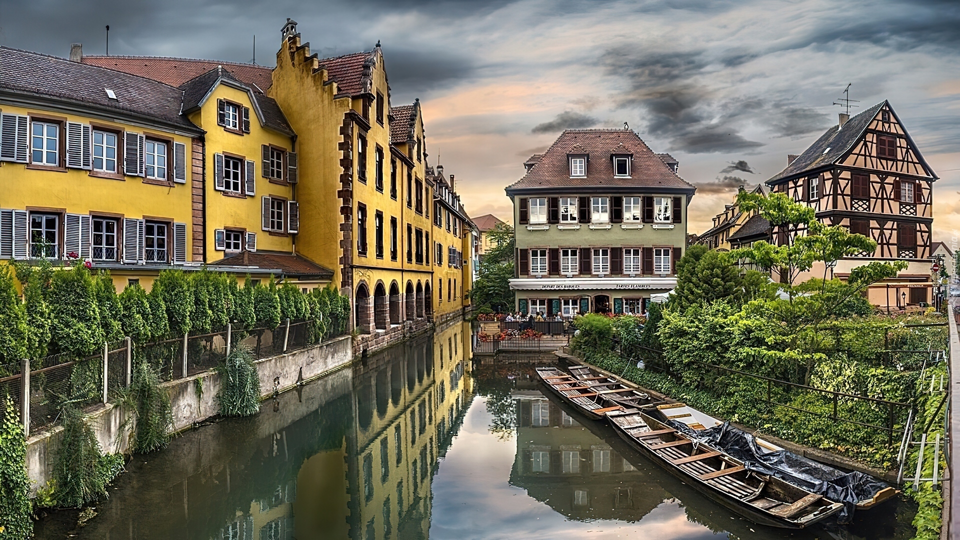 Rzeka, Domy, Miasteczko, Colmar, Francja