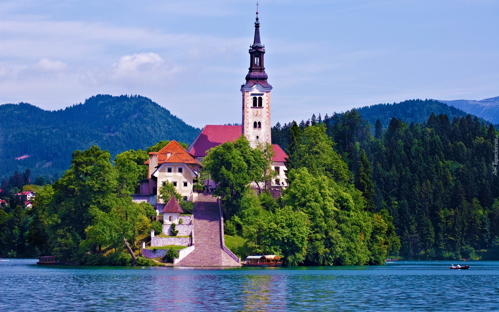 Kościół, Jezioro, Góry, Bled, Słowenia
