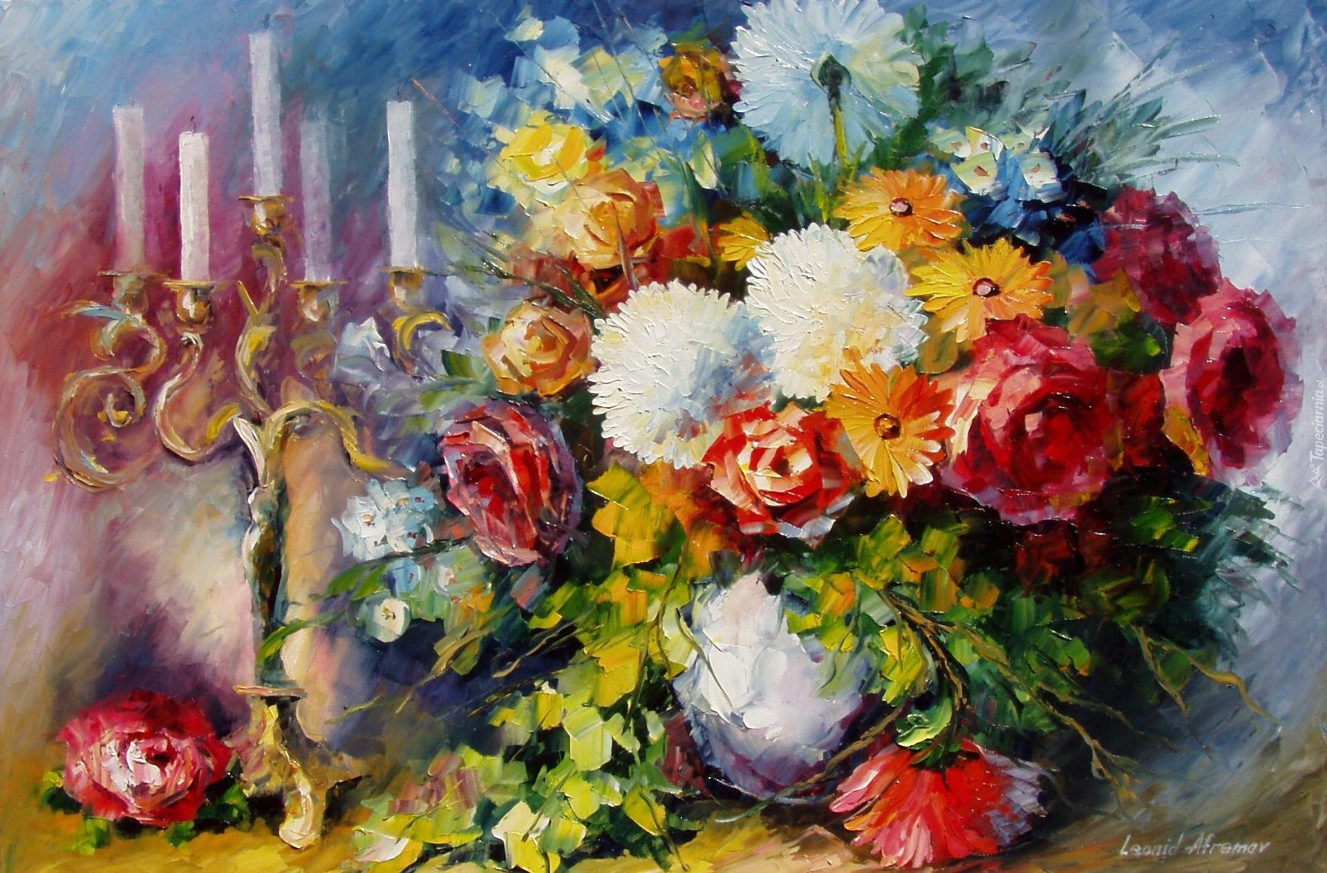 Kwiaty, Świecznik, Leonid Afremov