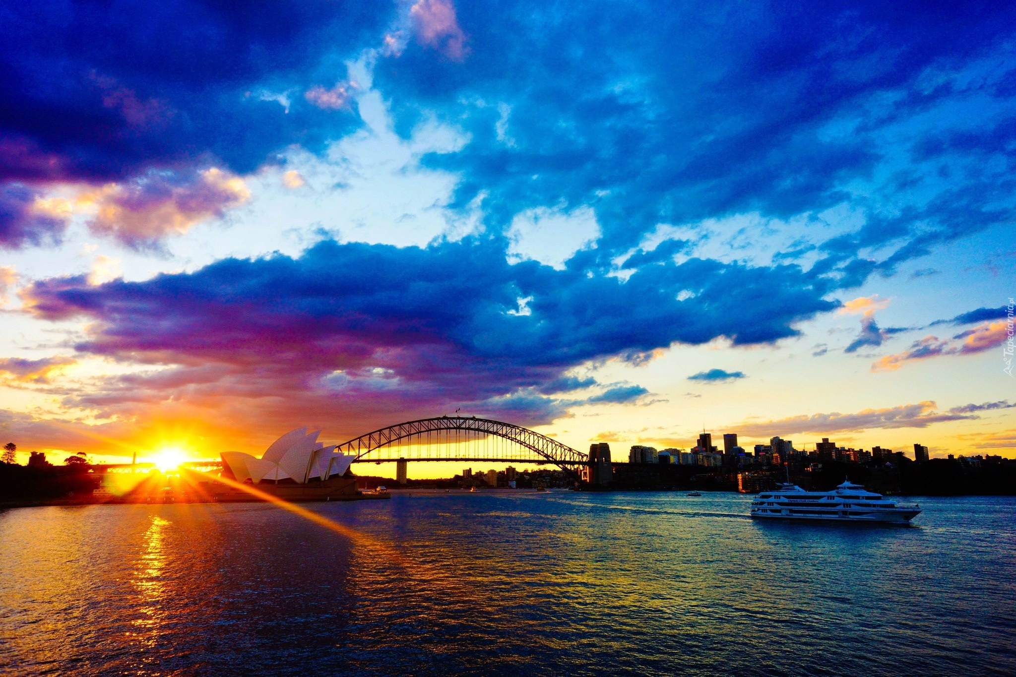 Australia, Sydney, Zachód, Słońca, Most, Sydney Opera House, Statek