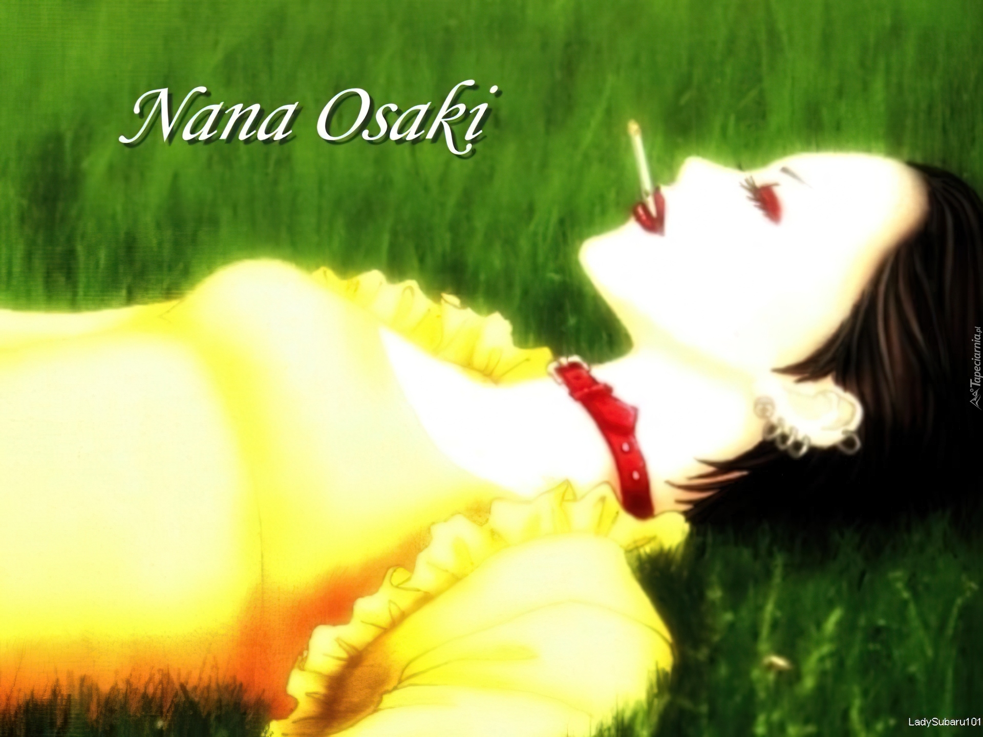 Nana, czerwona obroża, żółte bolerko