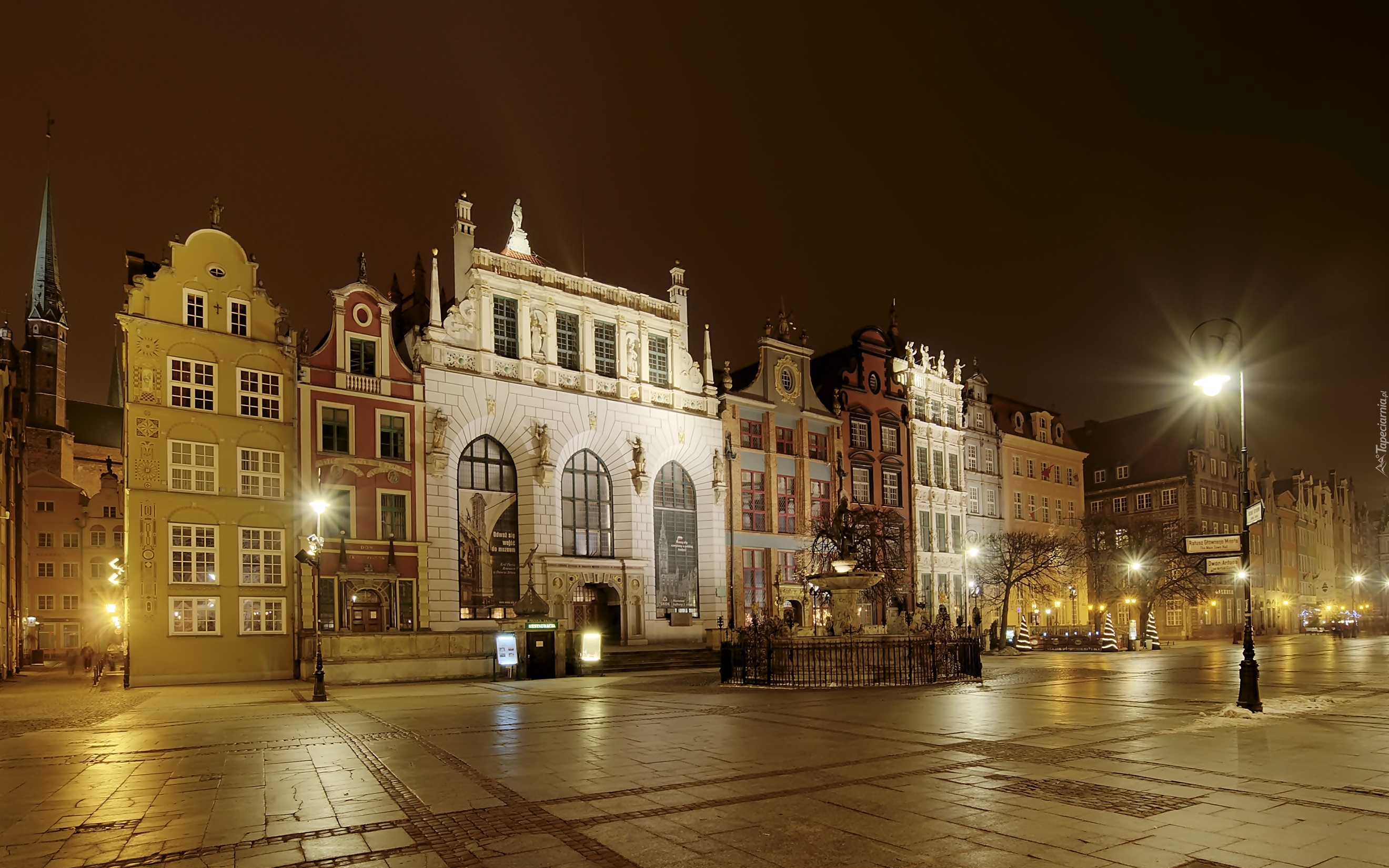 Miasto, Nocą, Gdańsk, Polska