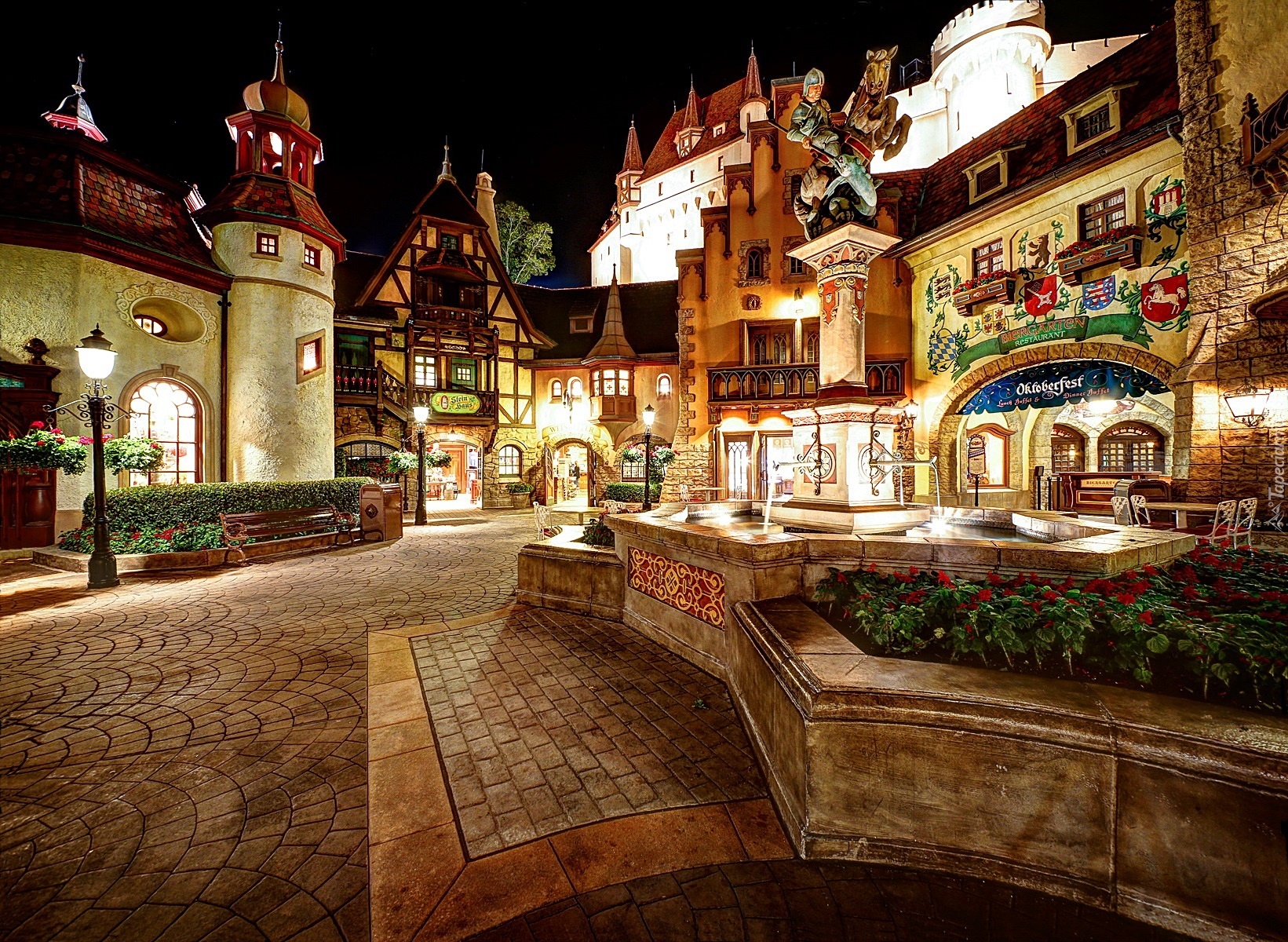 Miasto, Domy, Noc, Disneyland, Kalifornia