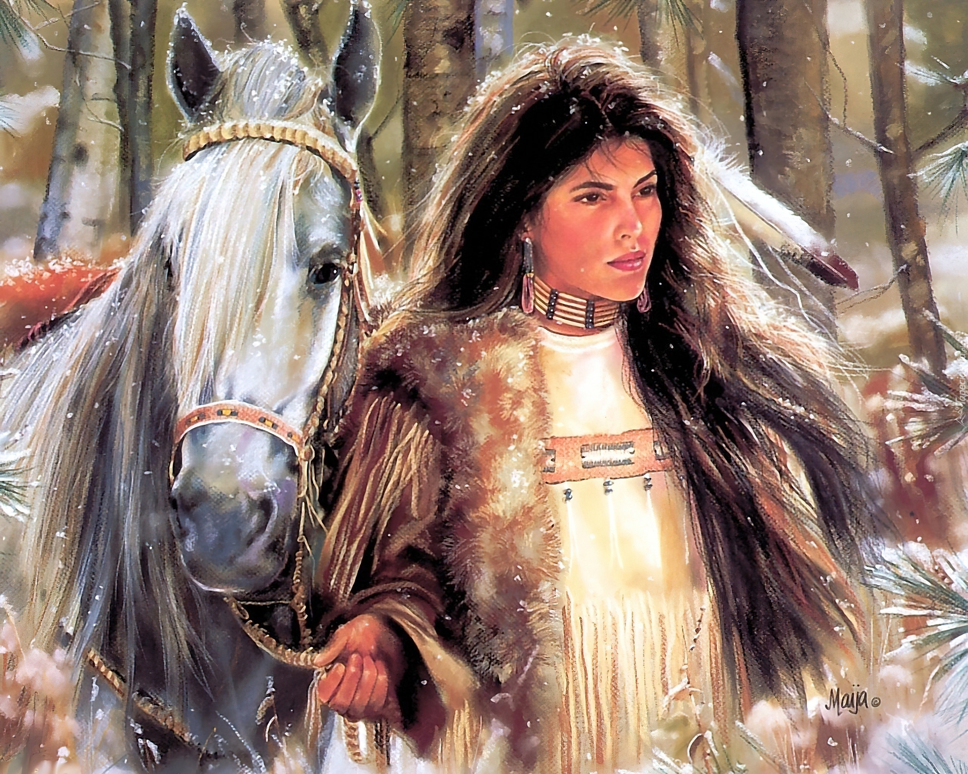 Dziewczyna, Indianka, Koń