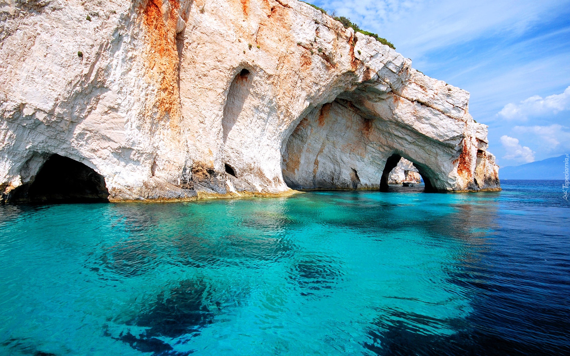 Grecja, Zakynthos, Skinari, Błękitne Jaskinie, Morze
