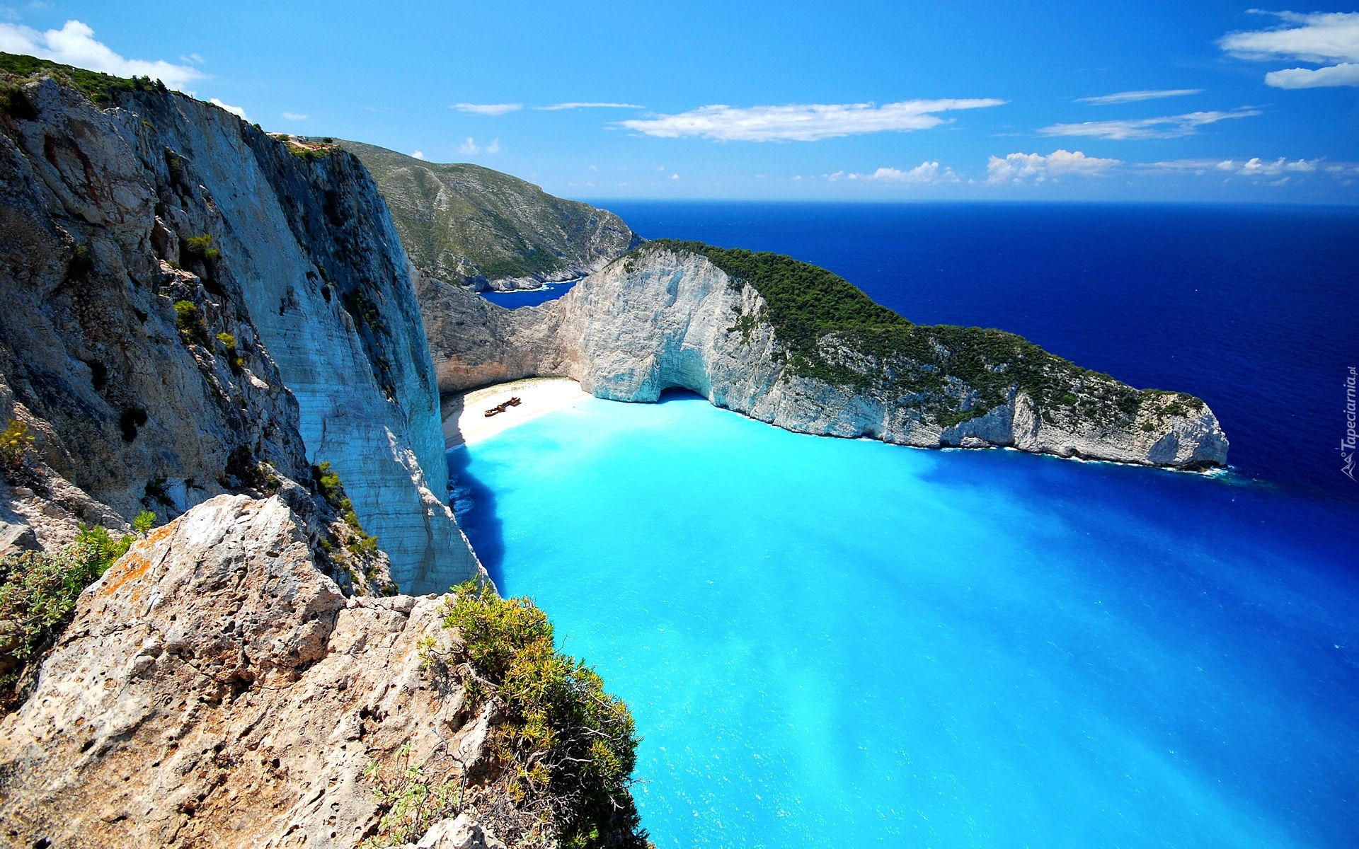 Grecja, Zaynthos, Plaża Navagio, Wrak, Skały, Morze