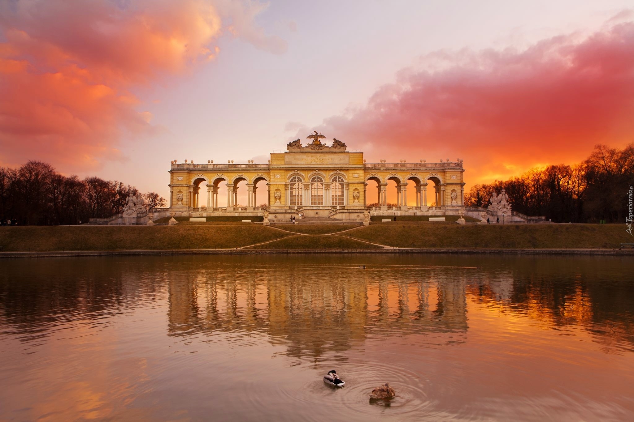 Zachód, Słońca, Glorieta, Schonbrunn, Park