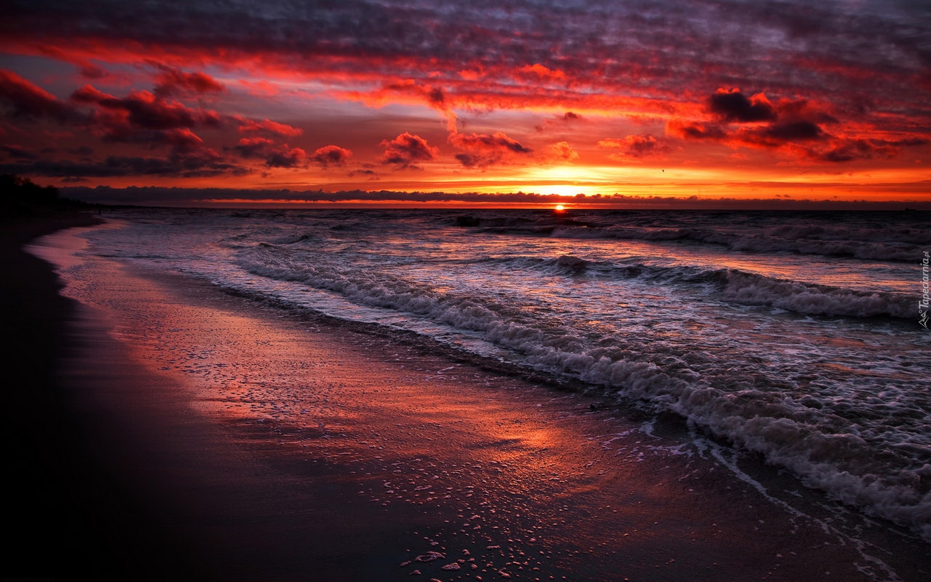 Zachód, Słońca, Morze, Plaża