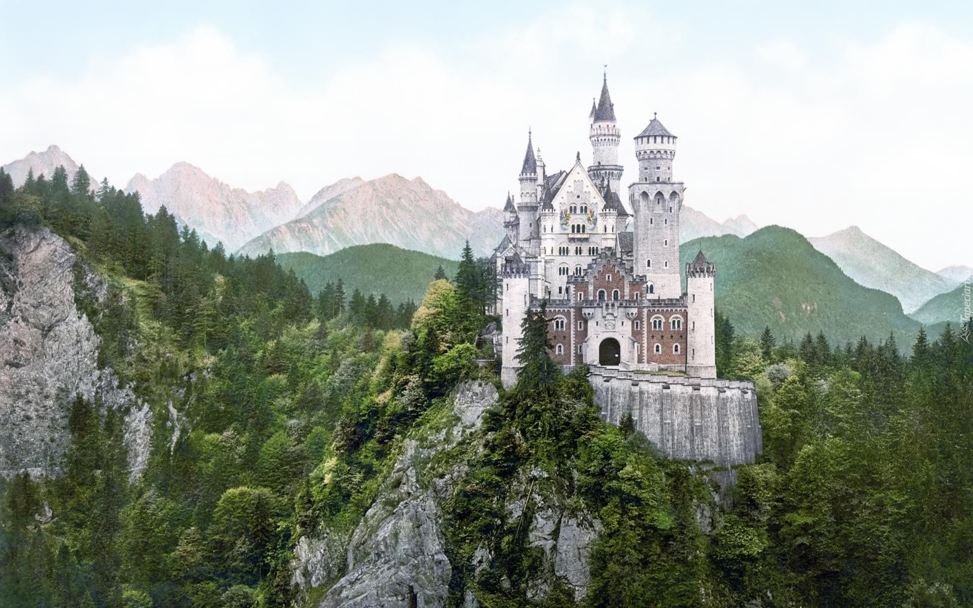 Zamek, Neuschwanstein, Lasy, Góry, Niemcy