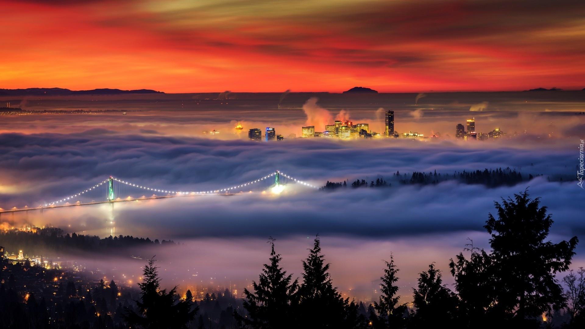 Rzeka, Most, Mgła, Panorama, Miasta, Vancouver