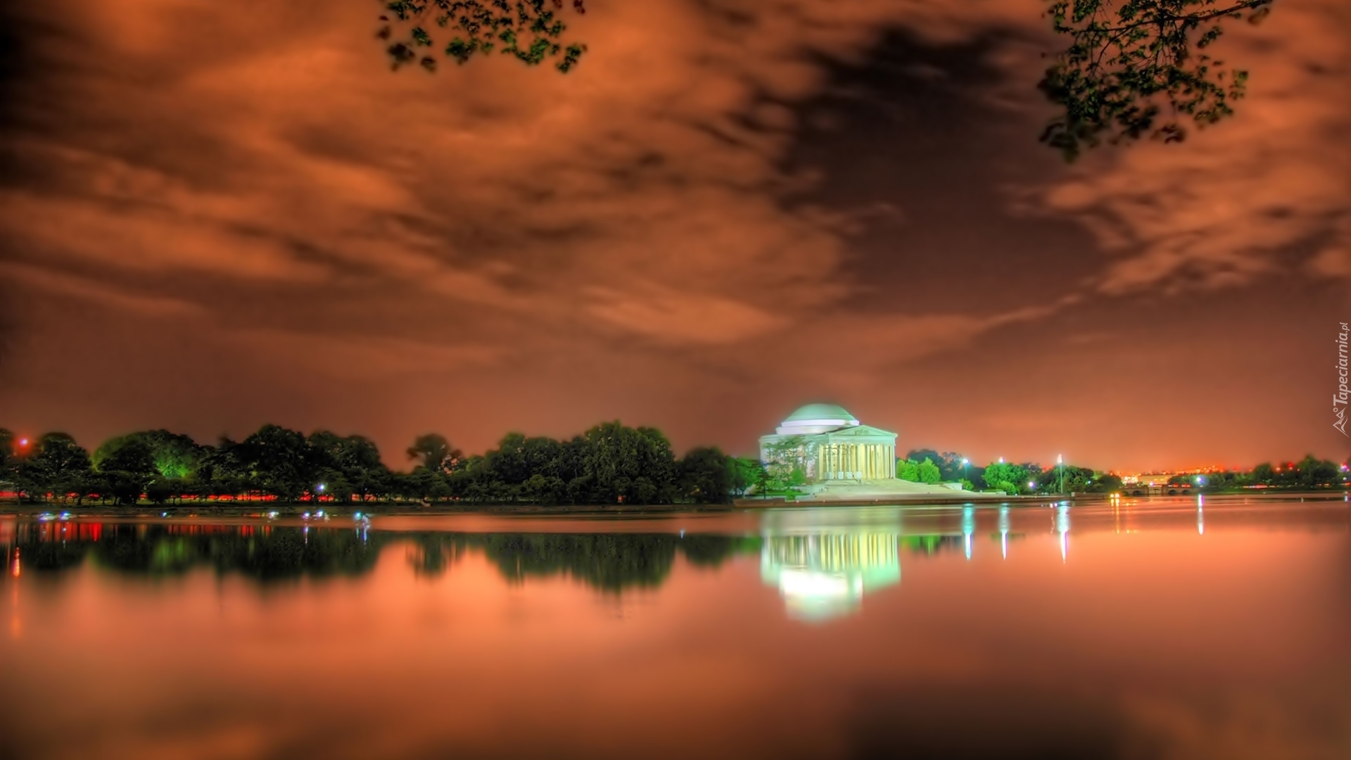 Park, Jezioro, Oświetlona, Budowla