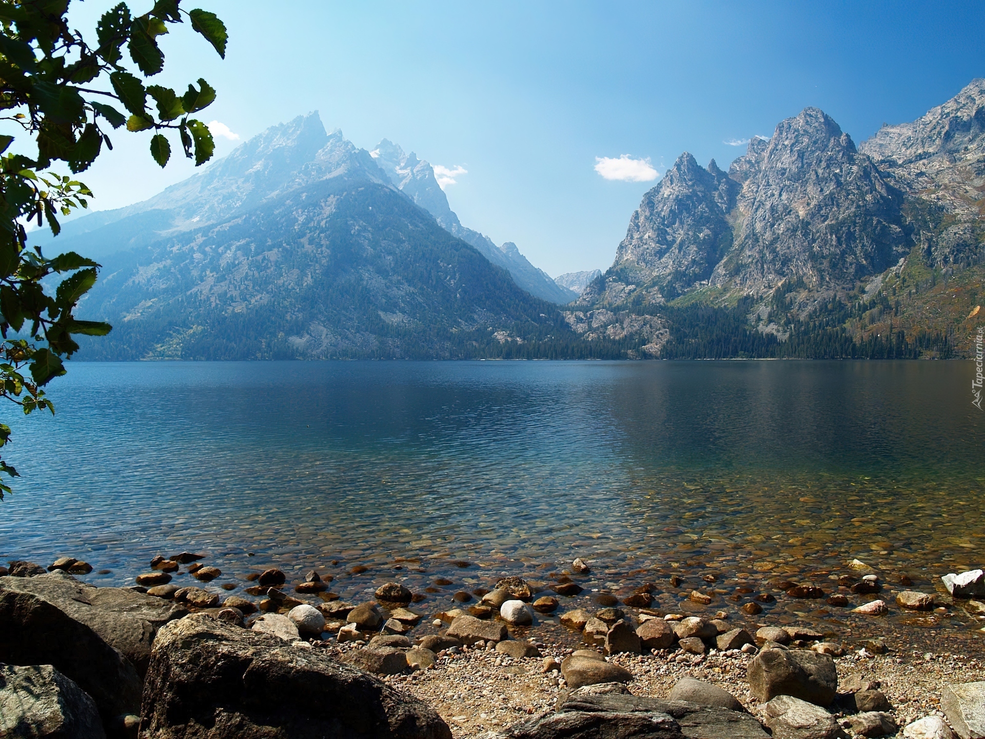 Jezioro, Kamienie, Góry, Jeeny Lake, Wyoming