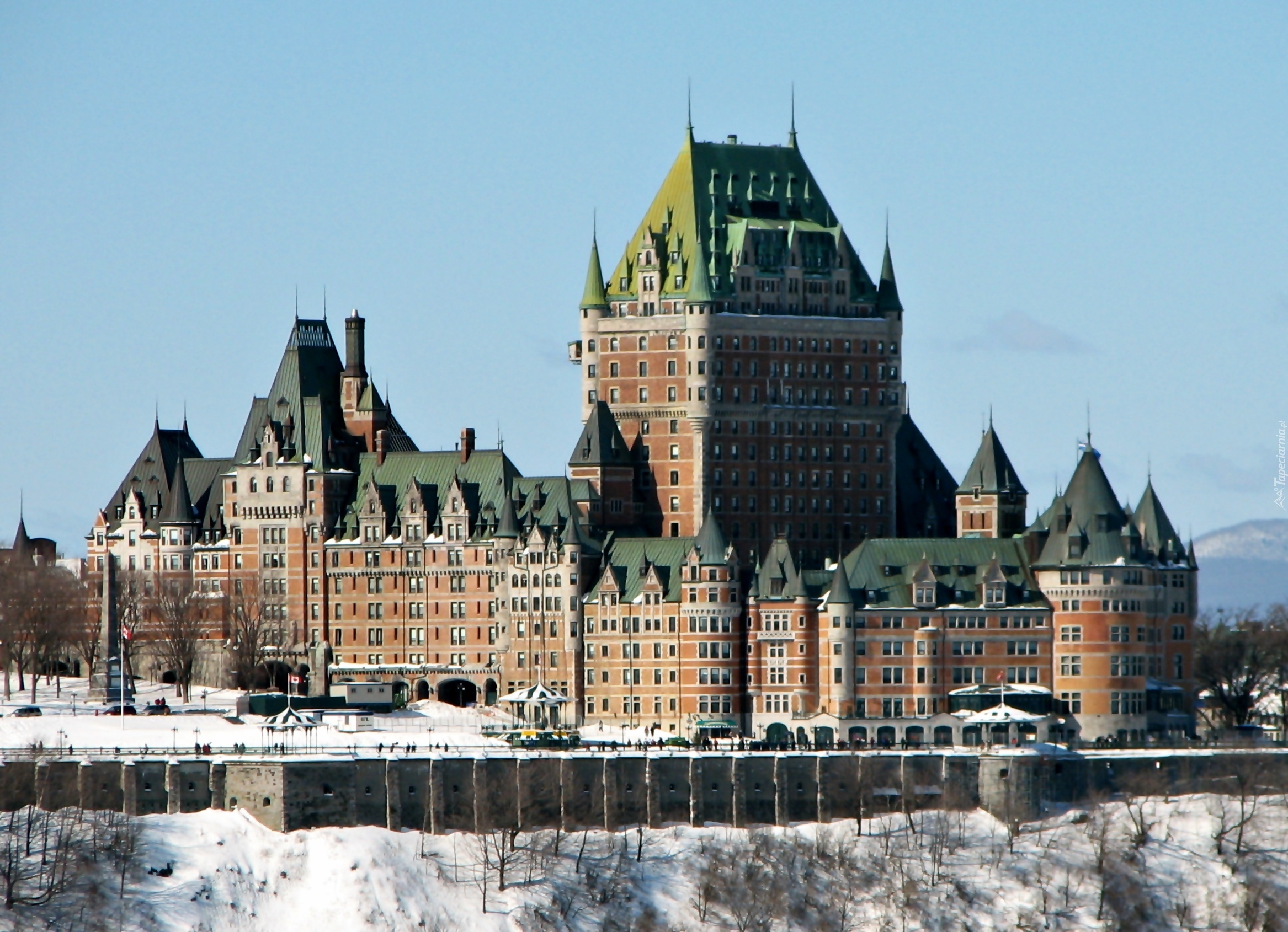 Zamek Frontenack, Hotel Château Frontenac, Quebec, Kanada, Zima