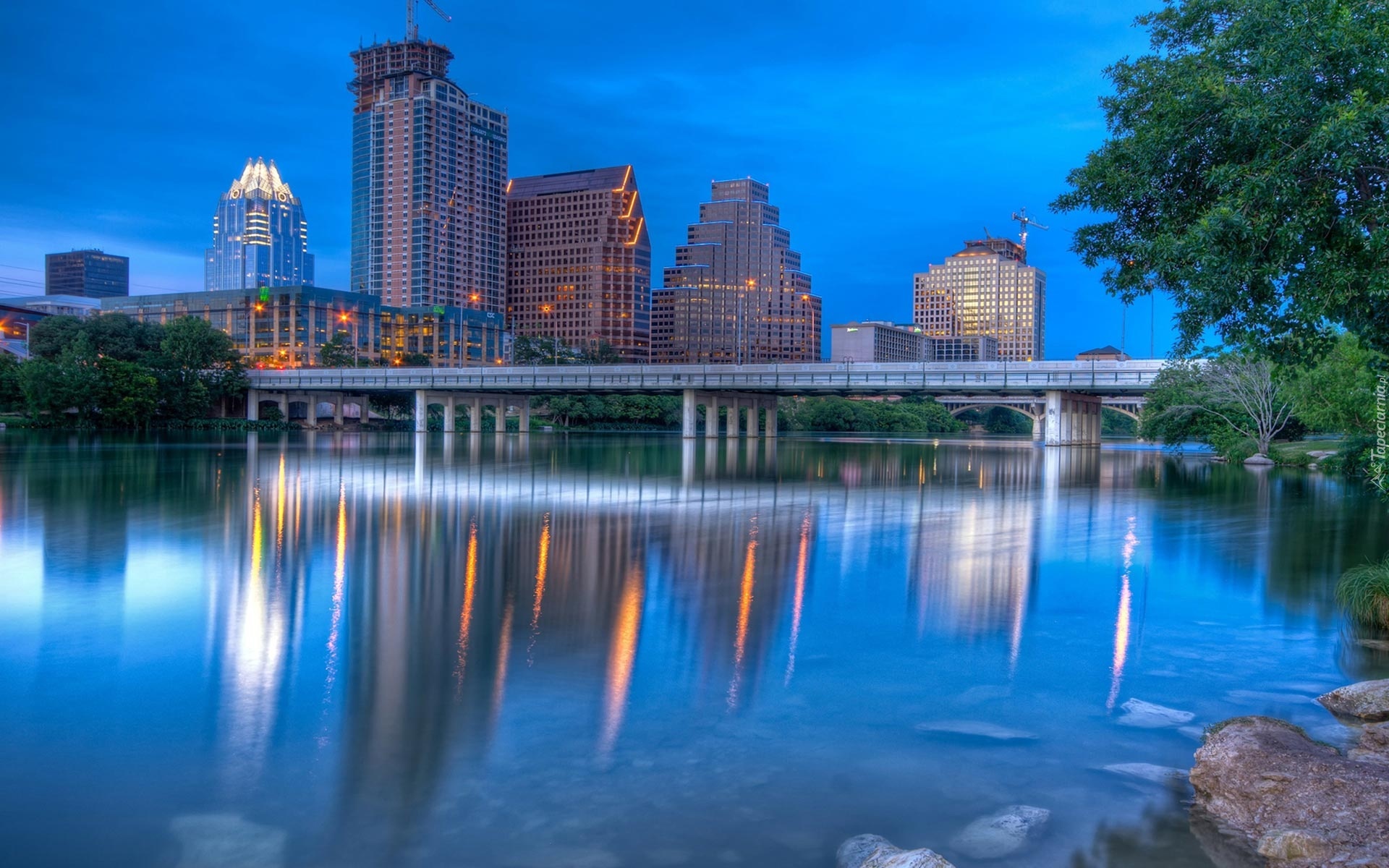 Rzeka, Most, Domy, Austin, Teksas