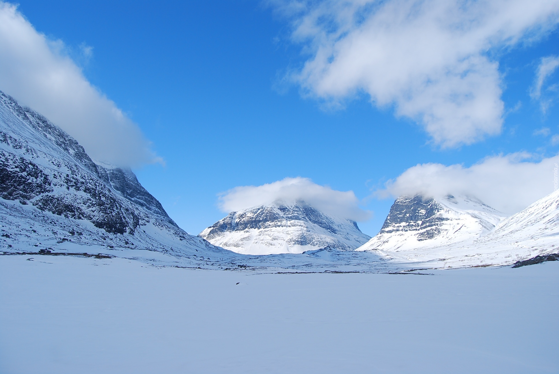 Zima, Góry, Chmurki, Laponia
