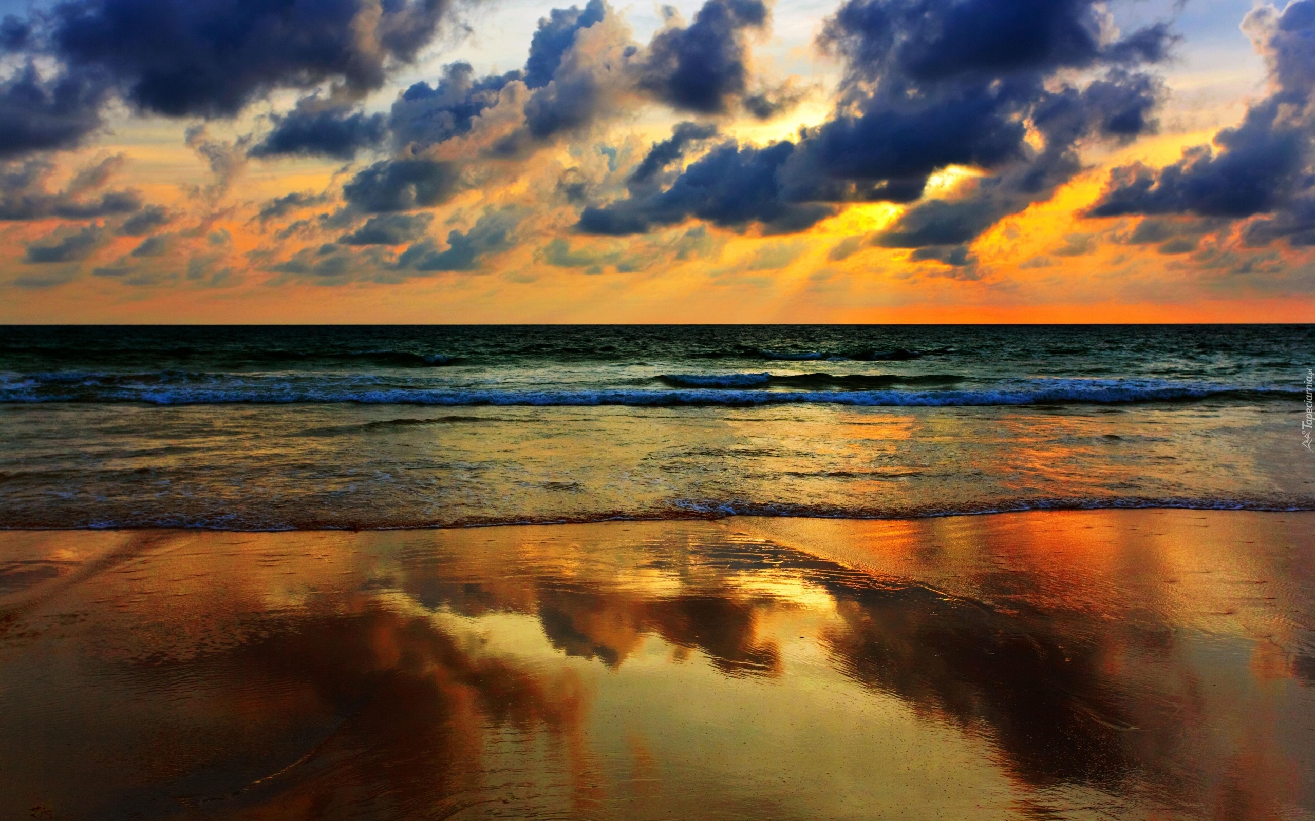Zachód, Słońca, Morze, Plaża
