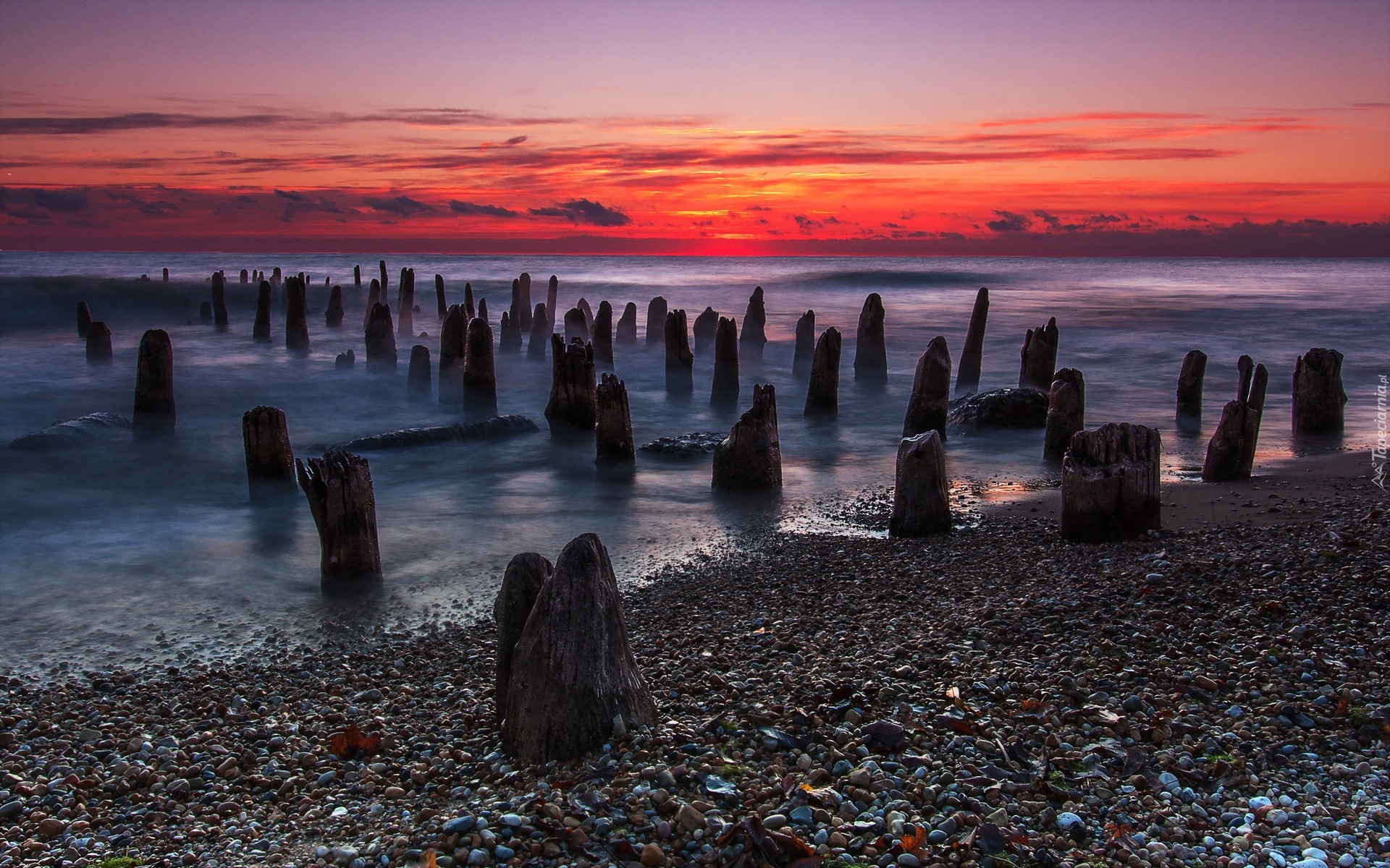 Morze, Plaża, Zachód, Słońca