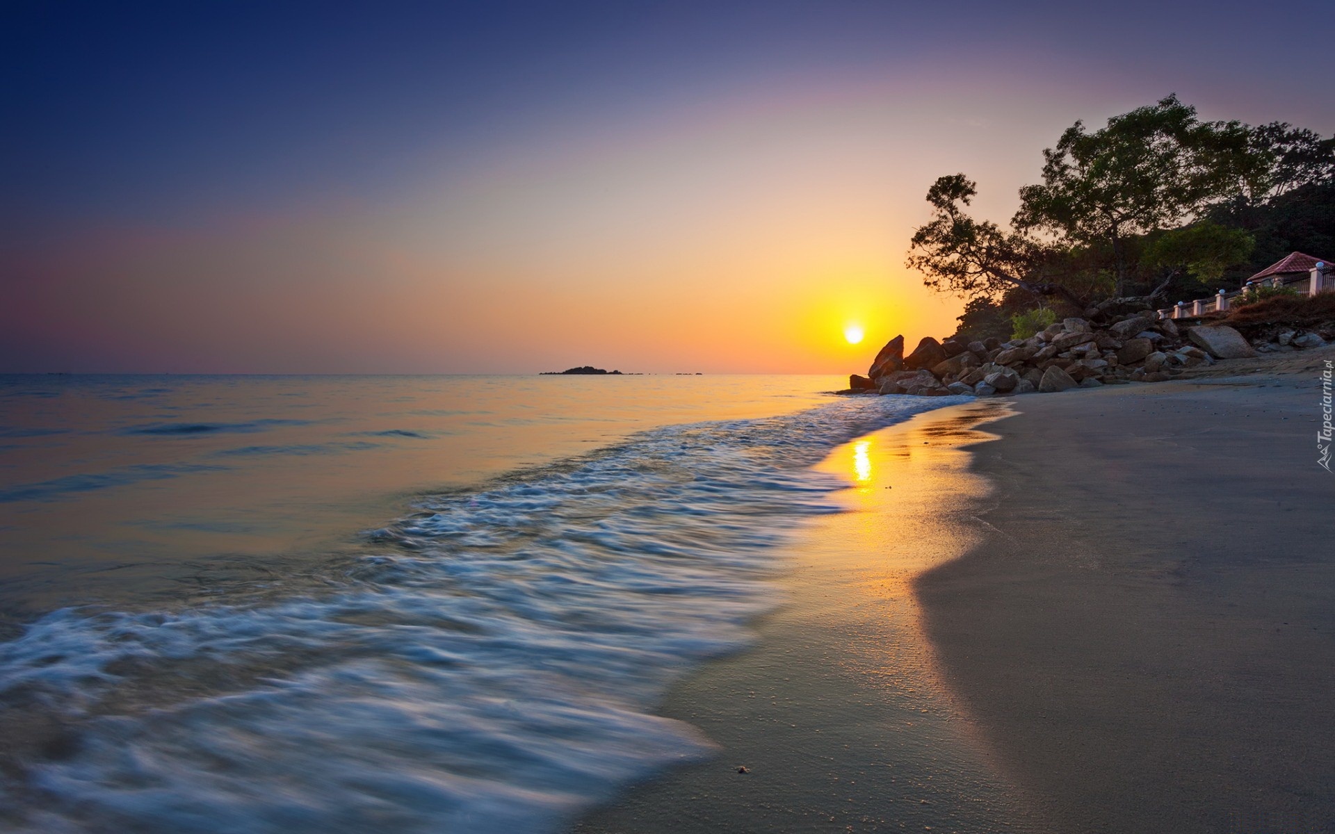 Morze, Plaża, Zachód, Słońca
