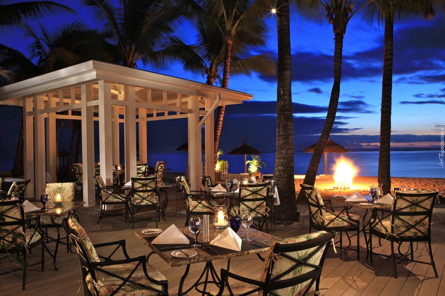 Restauracja, Plaża, Ognisko, Ocean, Mauritius