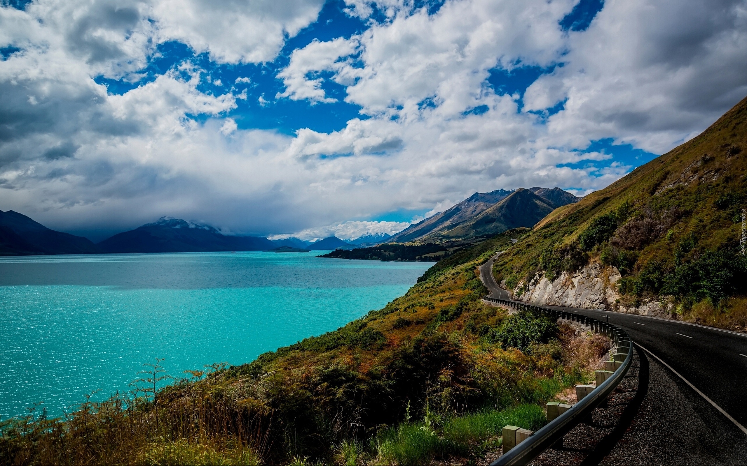 Queenstown, Nowa Zelandia, Jezioro Wakatipu, Droga, Góry