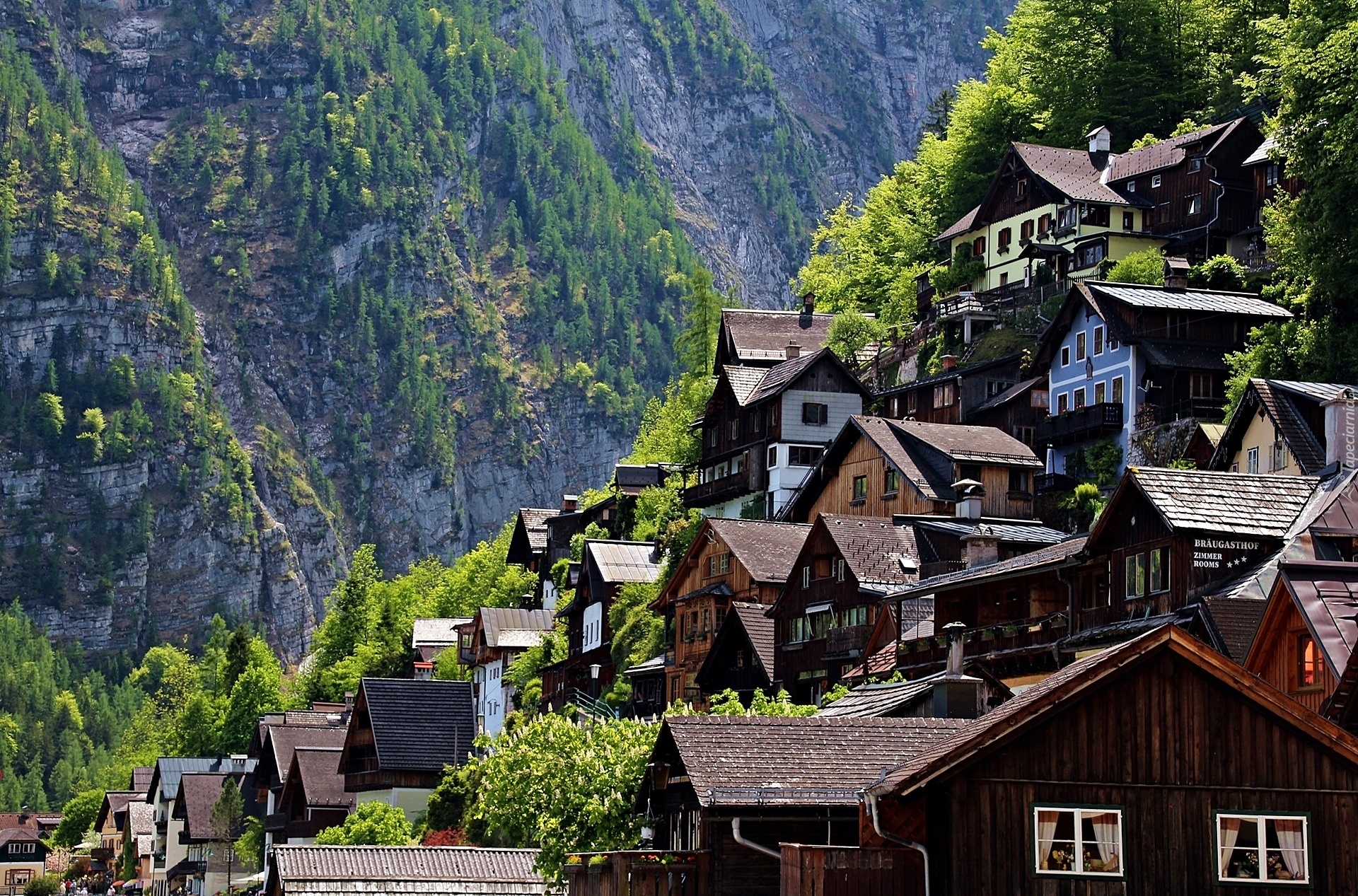 Hallstatt, Austria, Domy, Góry, Stok