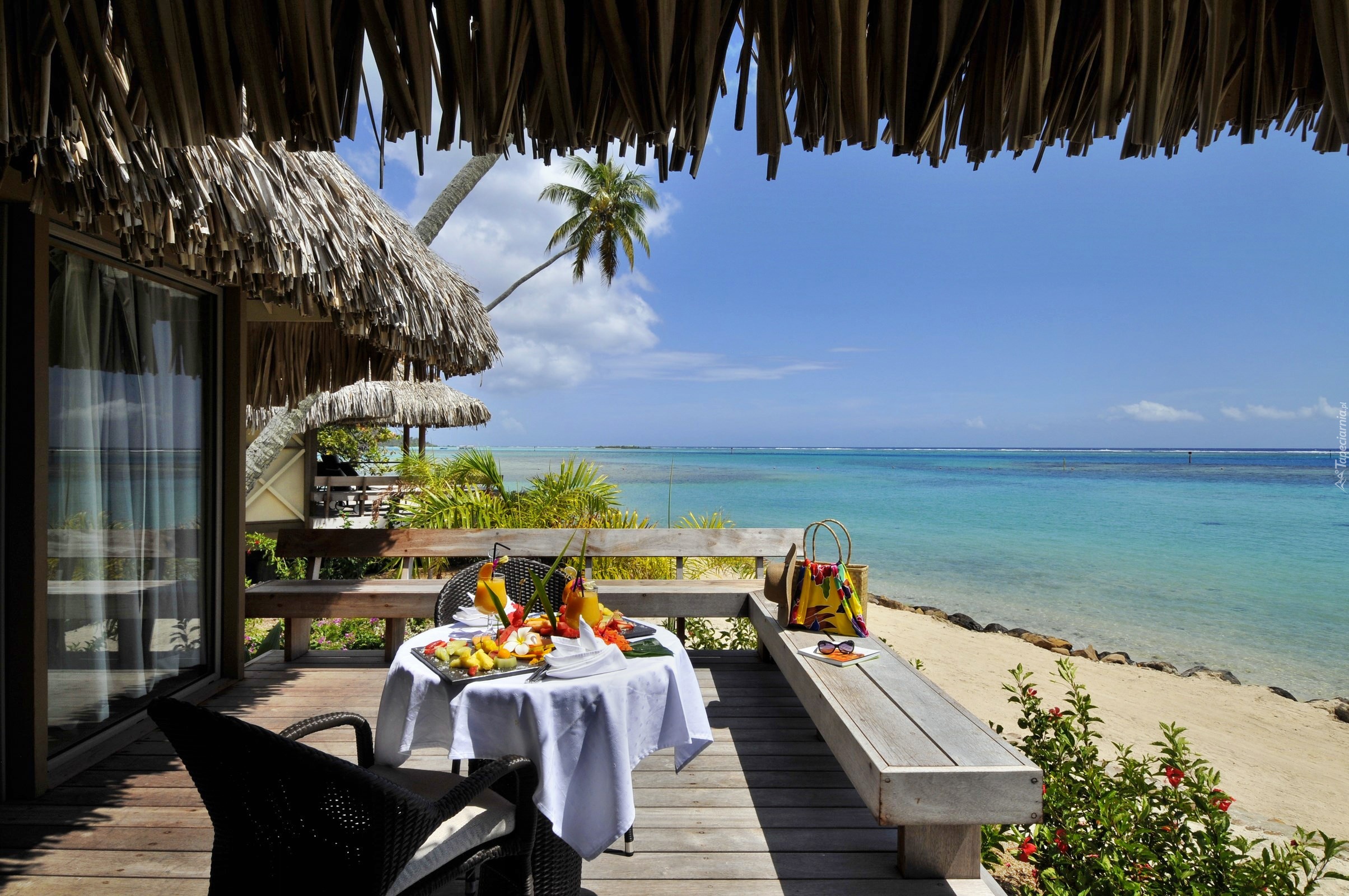 Hotelowy, Taras, Śniadanie, Plaża, Ocean, Tahiti