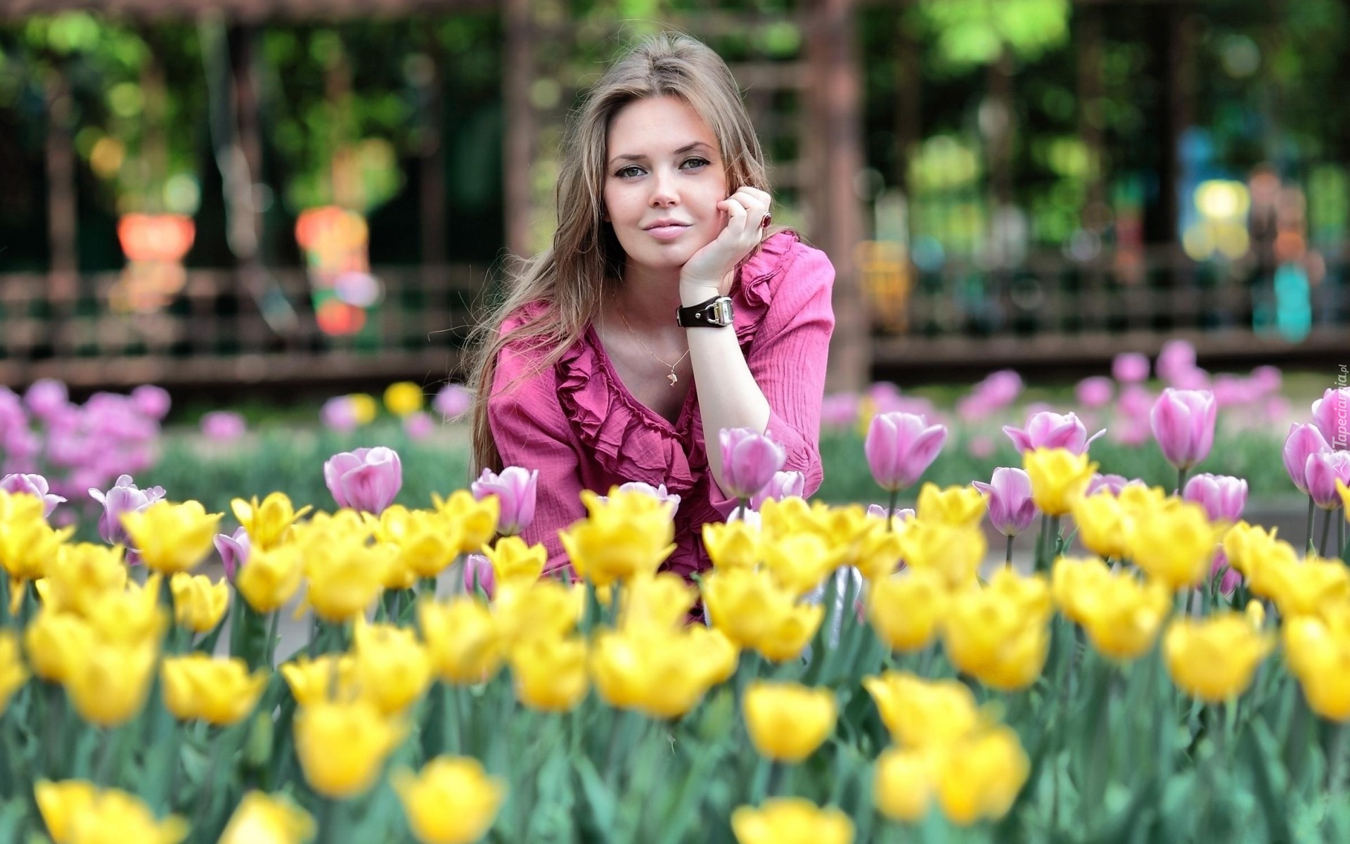 Młoda, Kobieta, Tulipany