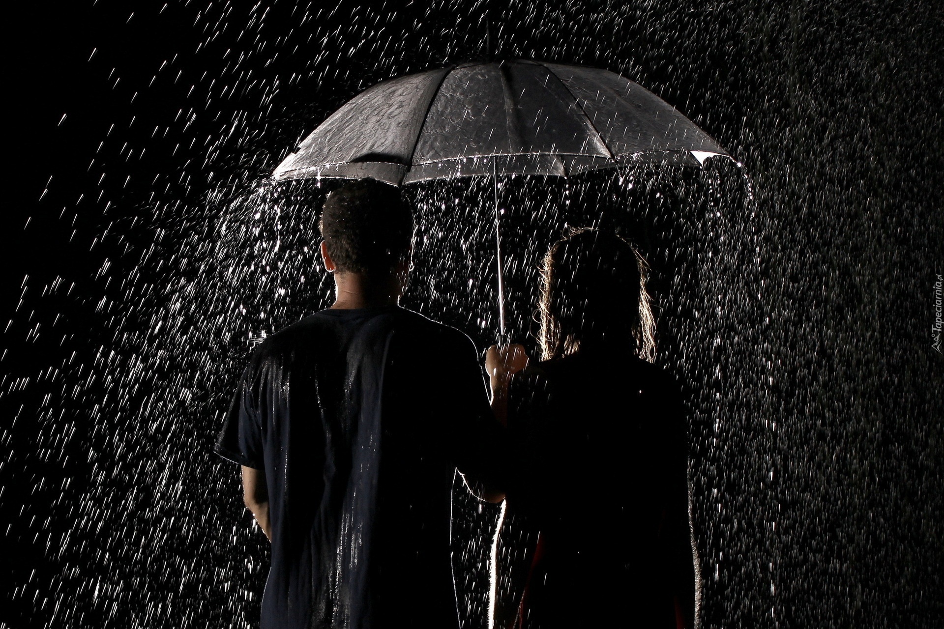Ludzie, Deszcz, Parasol, Noc