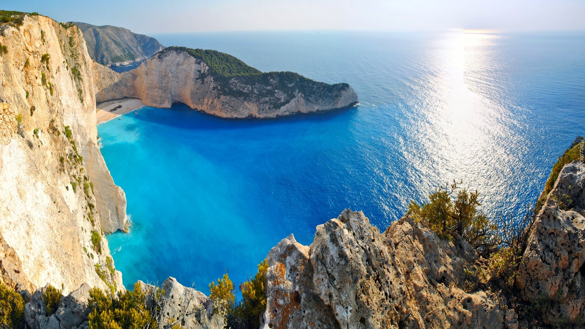 Morze, Zatoka, Skały, Plaża, Zakynthos, Grecja