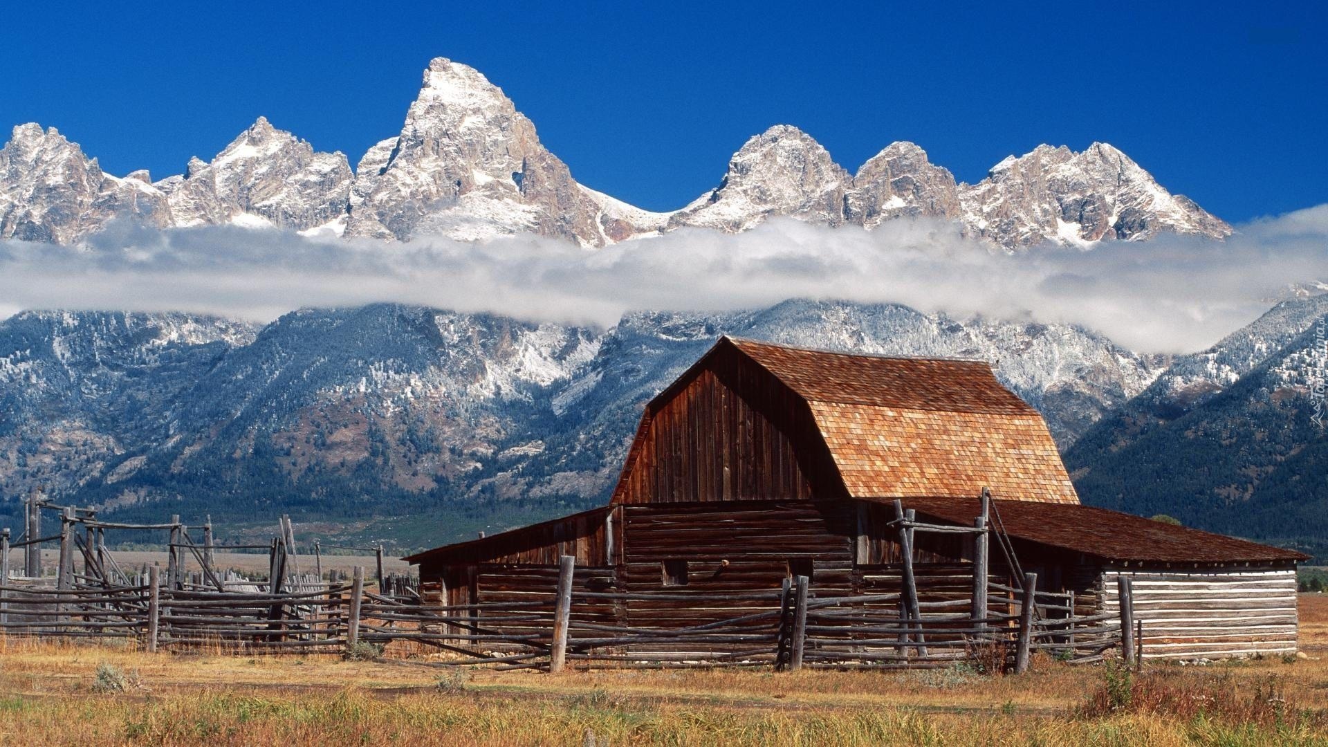 Drewniany, Dom, Góry, Wyoming