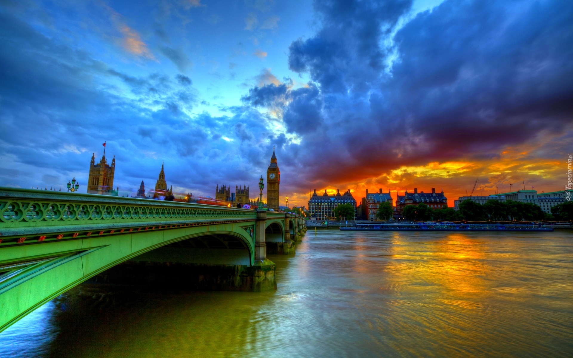 Most, Rzeka, Chmury, Zachód Słońca, Londyn, Anglia
