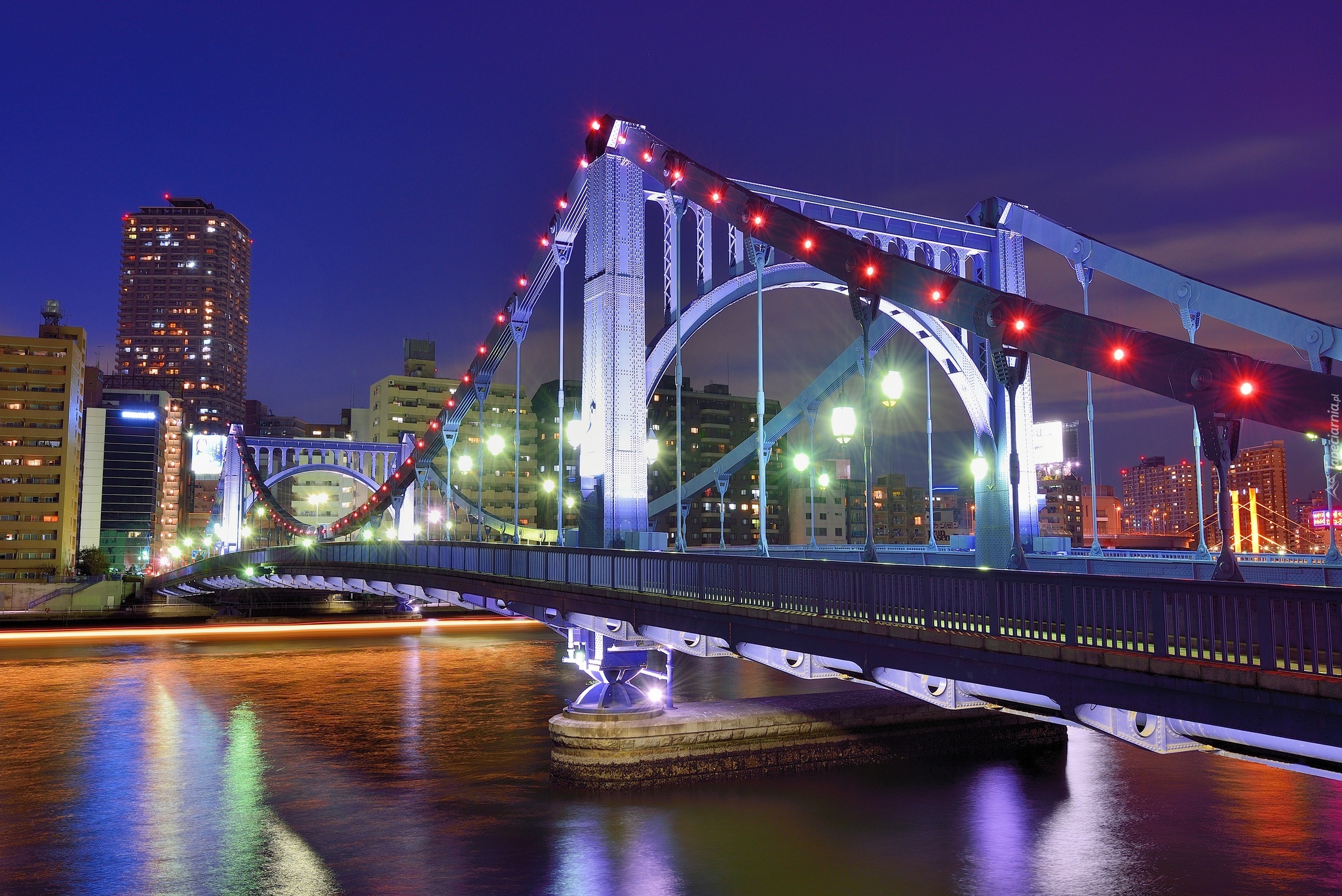 Tokio, Japonia, Most, Rzeka, Wieżowce