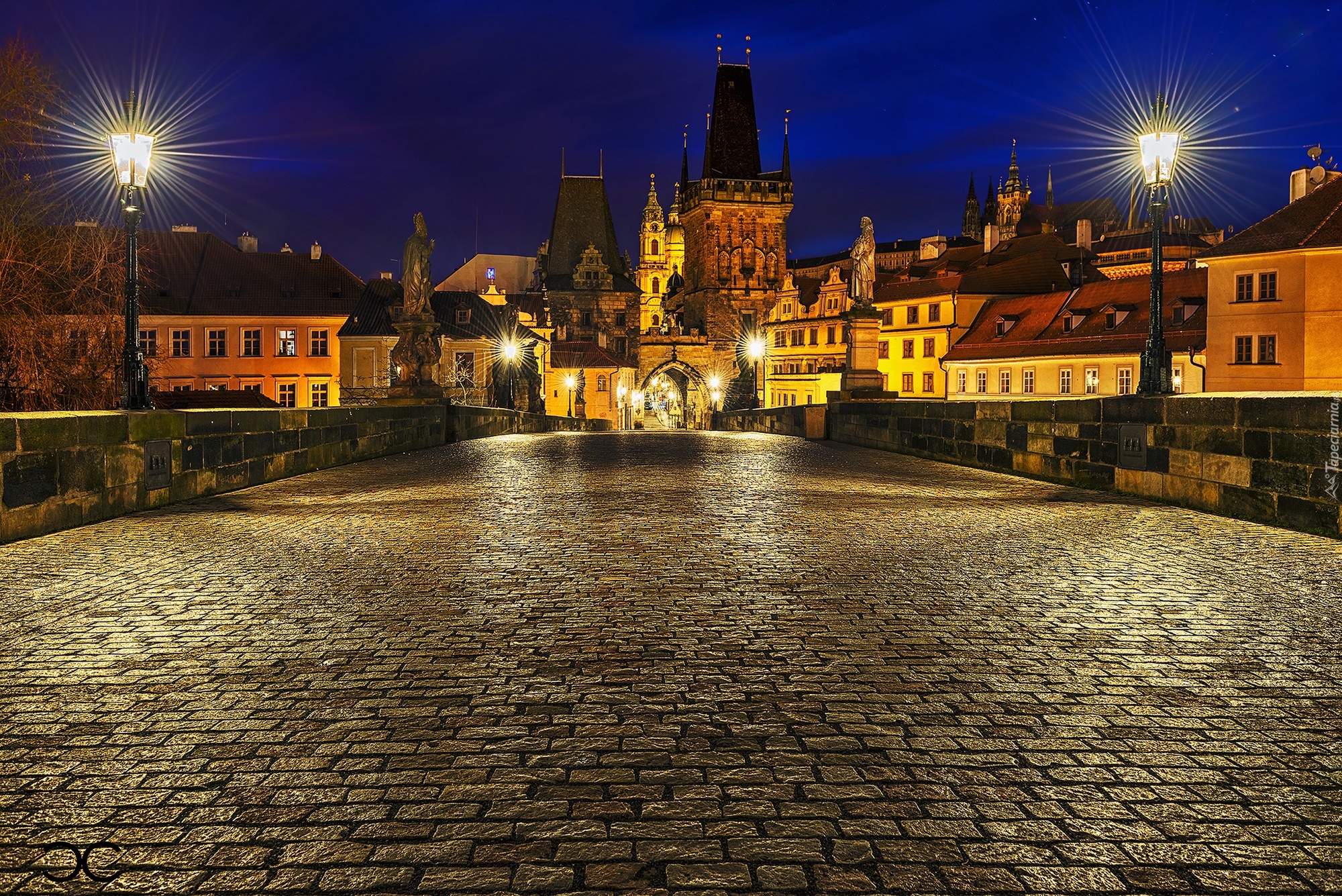 Praga, Czechy, Miasto, Noc