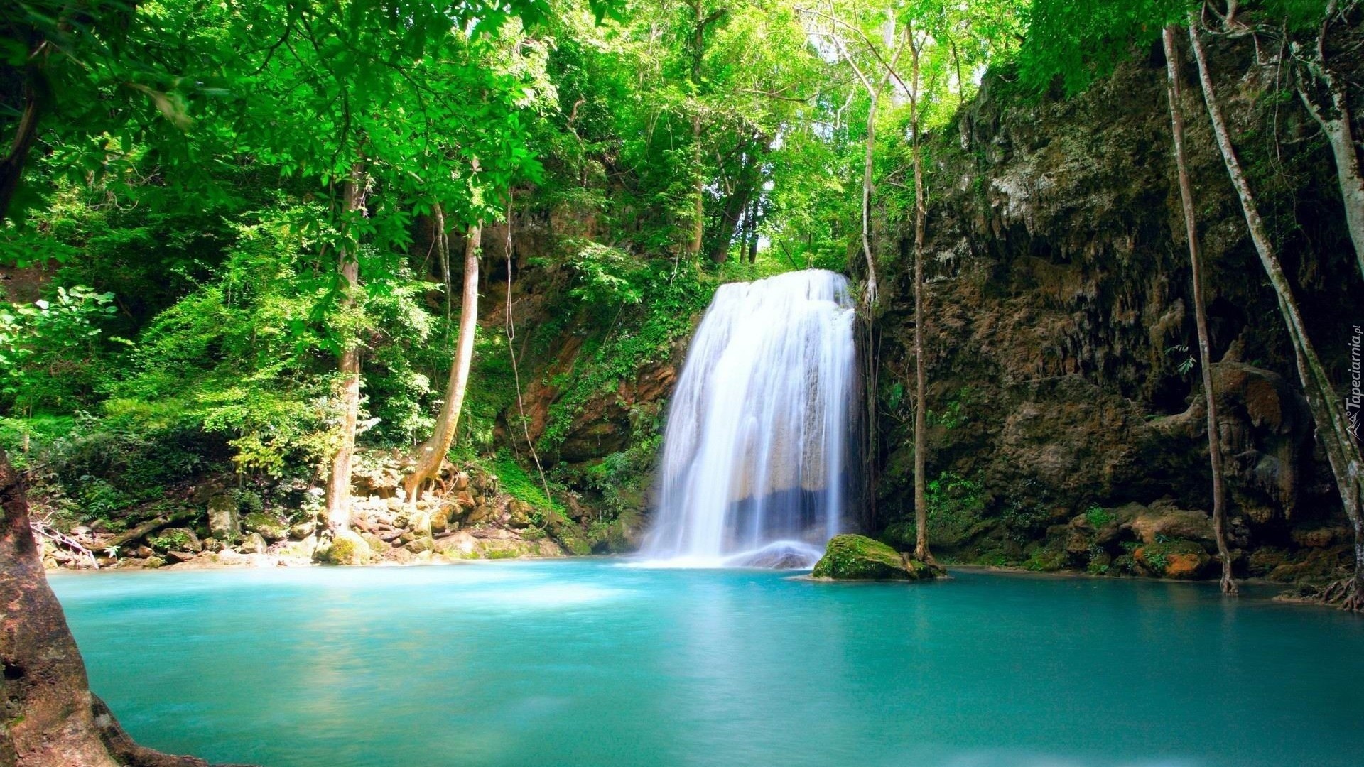 Wodospad, Jeziorko, Drzewa, Plitvice, Chorwacja