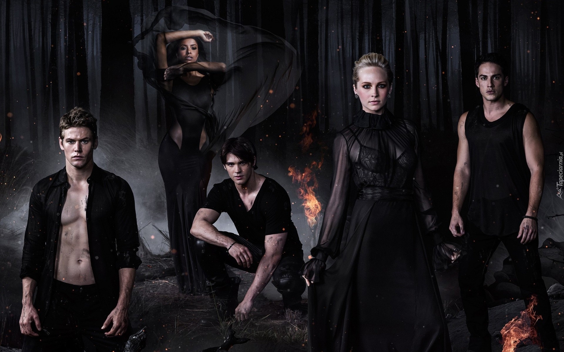 Pamiętniki wampirów, The Vampire Diaries, Steven R McQueen, Candice Accola, Michael Trevino, Noc, Ogień, Las, Bohaterowie