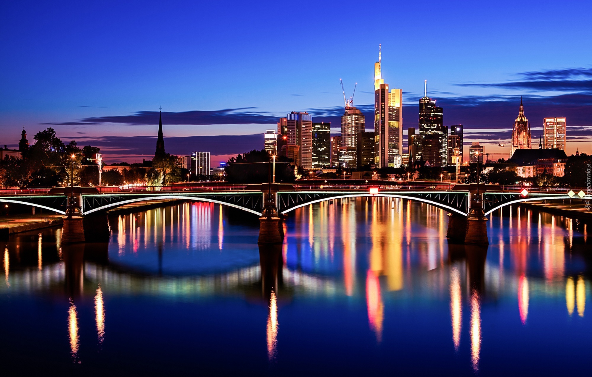 Frankfurt, Niemcy, Most, Miasto, Odbicie