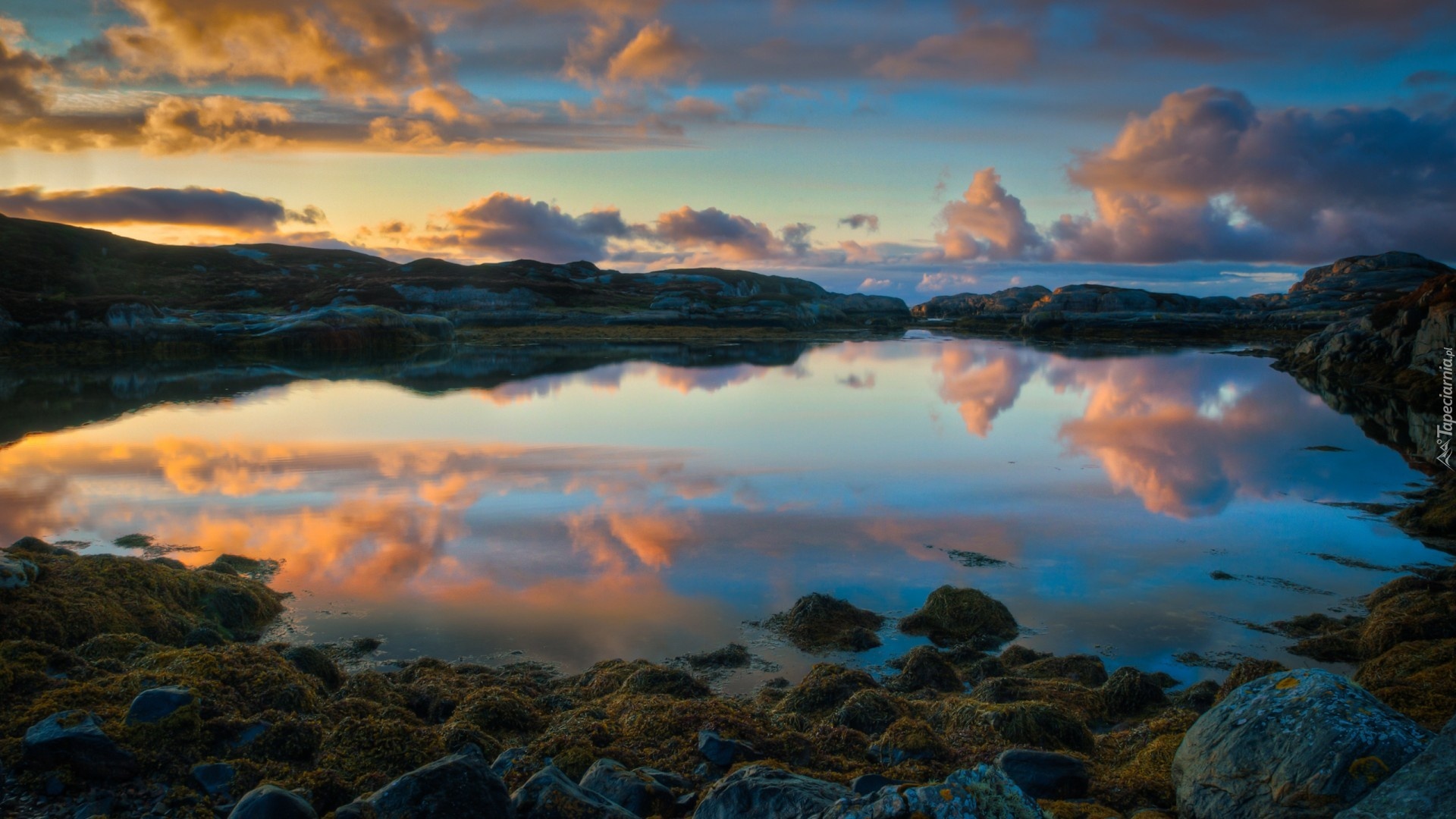 Jezioro, Kamienie, Chmury, Norwegia