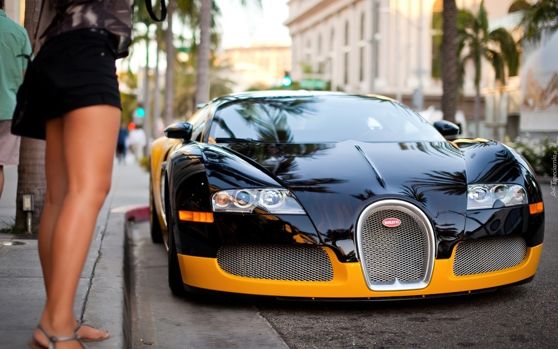 Auto, Bugatti, Veyron, Kobieta, Nogi, Miasto, Ulica
