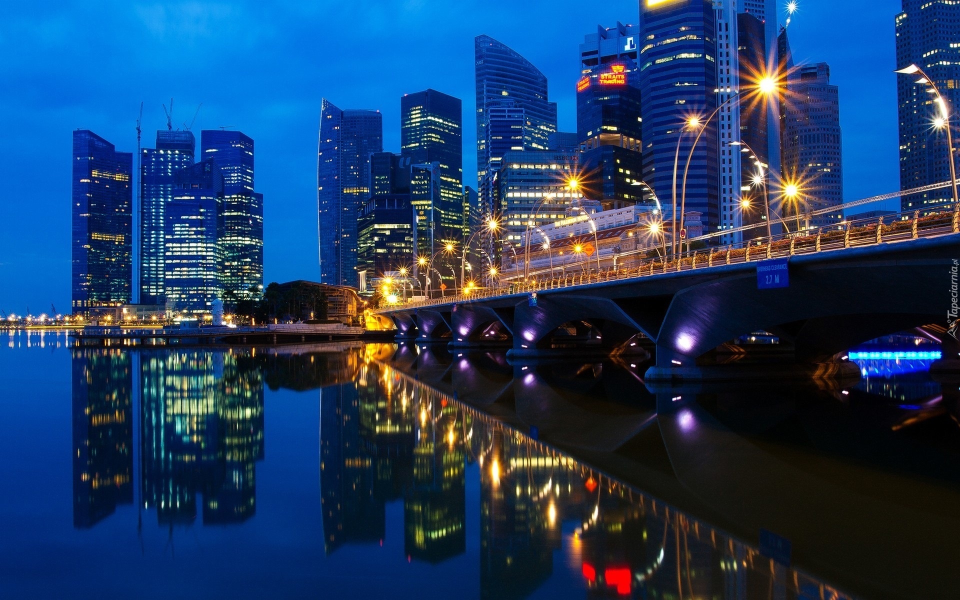 Rzeka, Most, Wieżowce, Kuala Lumpur, Miasto, Nocą