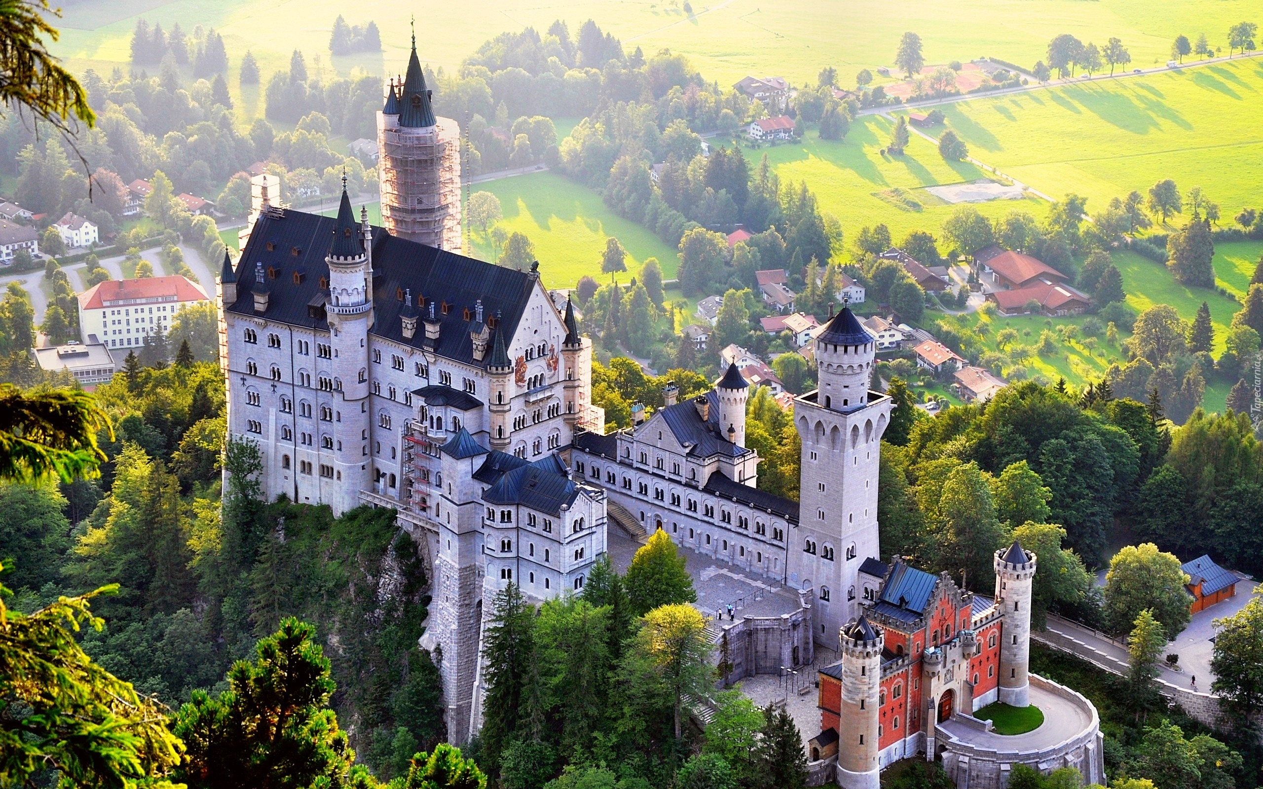 Zamek Neuschwanstein, Panorama, Bawaria, Niemcy