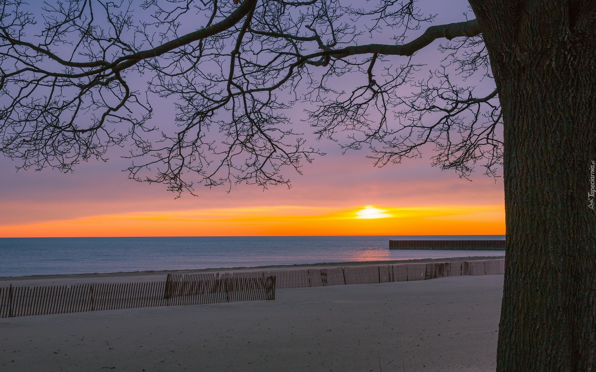 Plaża, Morze, Zachód, Słońca