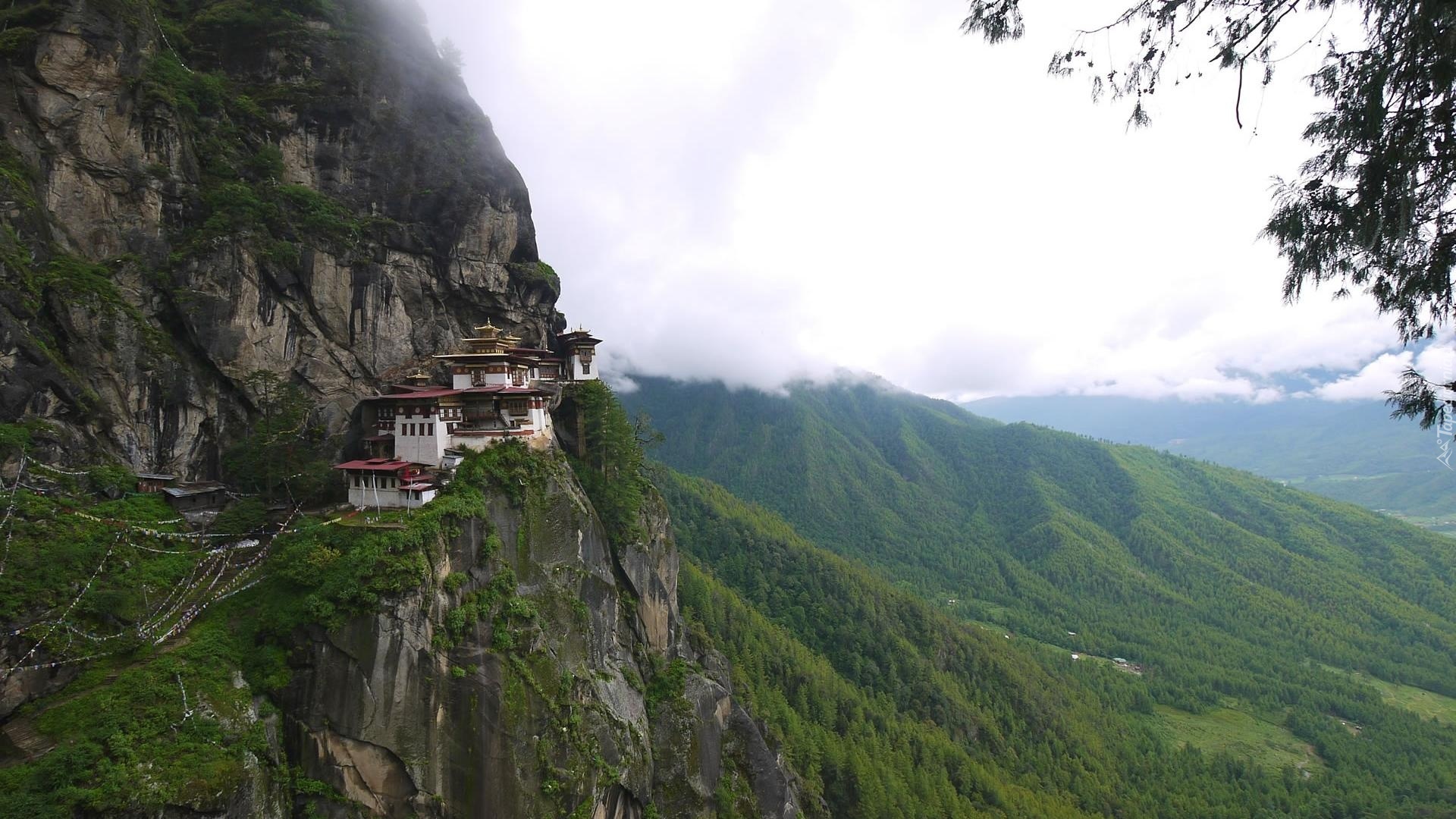 Świątynia, Paro Taktsang, Bhutan, Skały, Góry, Himalaje