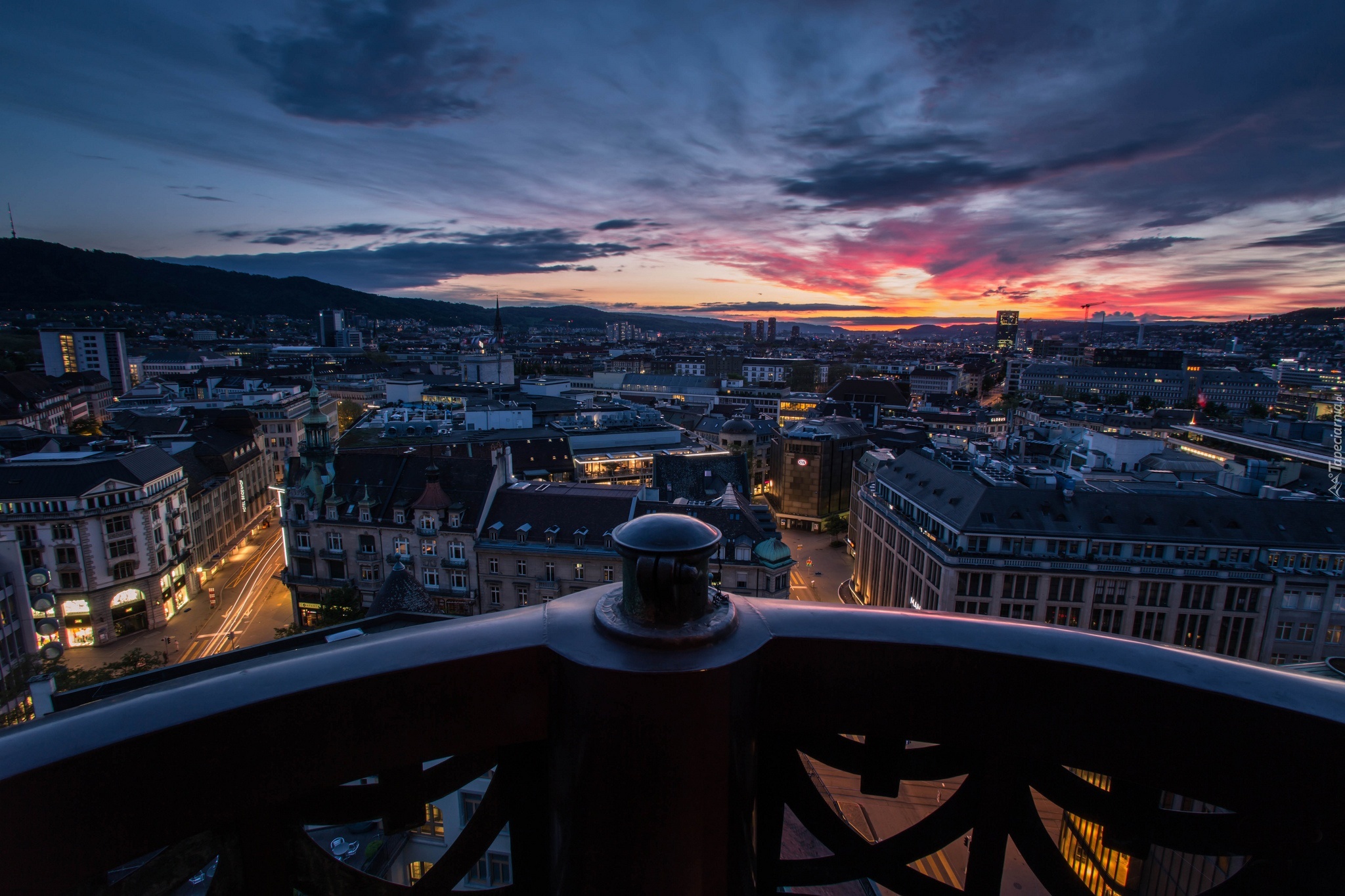 Szwajcaria, Zurich, Panorama, Miasta, Zachód, Słońca