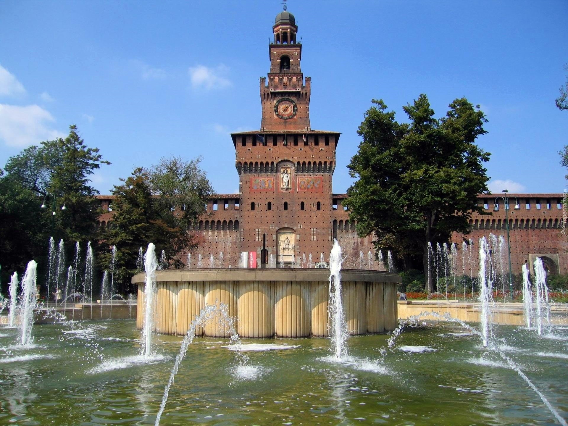 Castello Sforzesco, Zamek Sforzów, Mediolan, Włochy, Ogród, Fontanna
