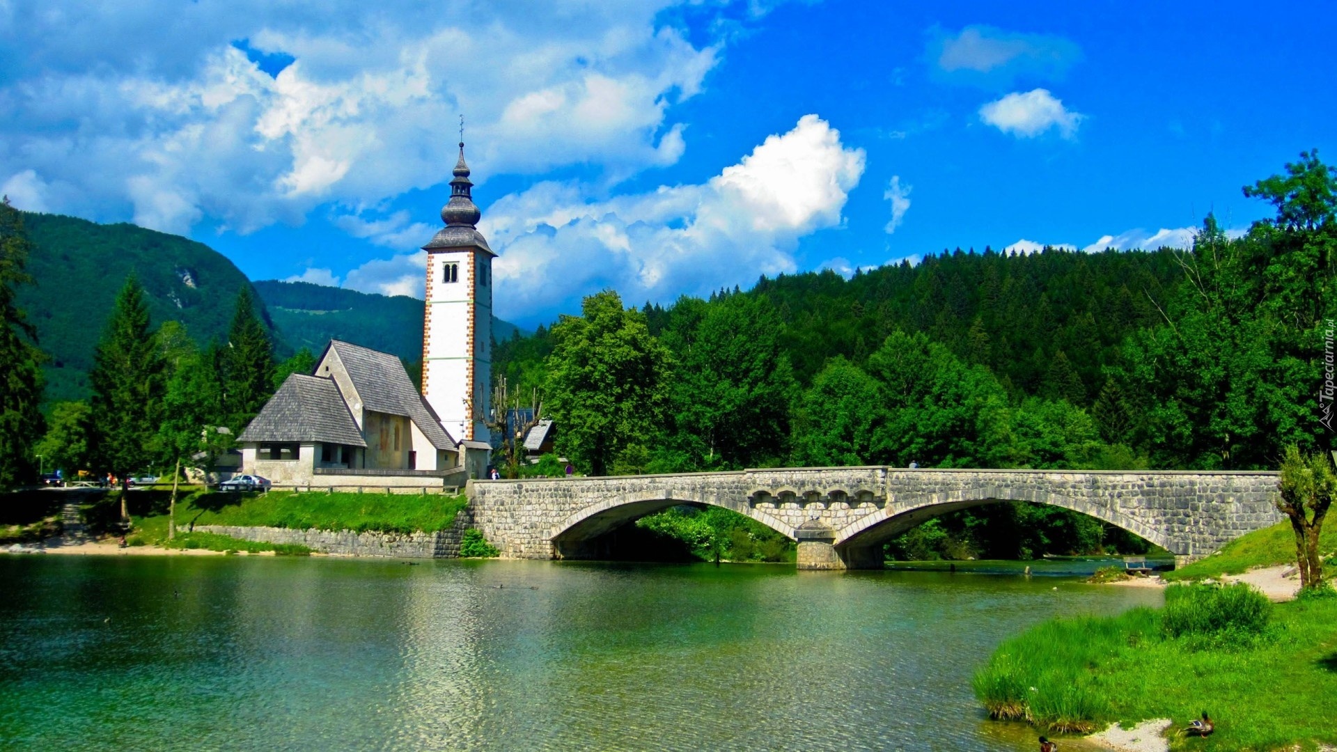 Most, Jezioro Bohinj, Kościółek św. Jana, Gmina Bohinj, Słowenia