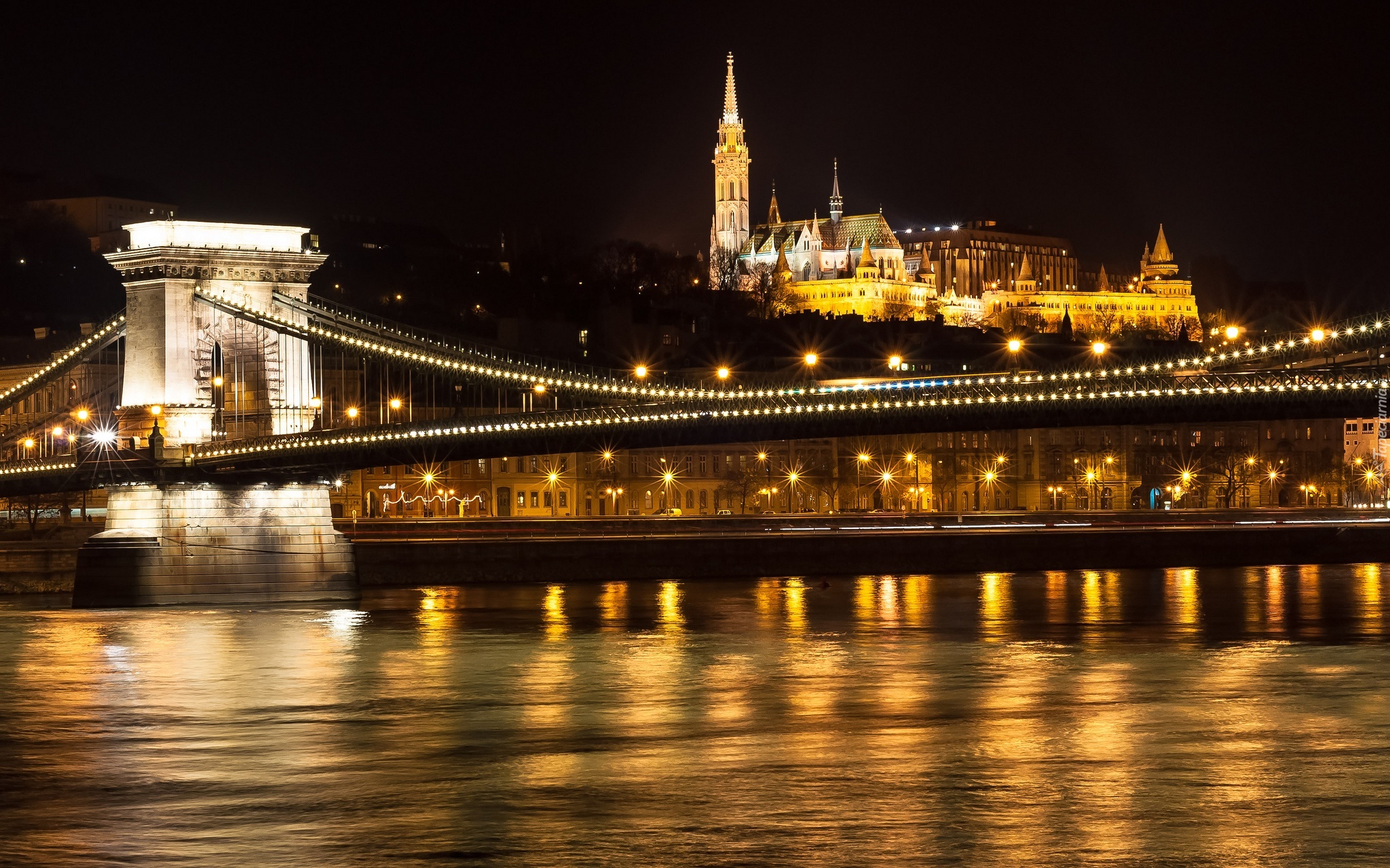Miasto, Noc, Światła, Most, Rzeka, Budapeszt
