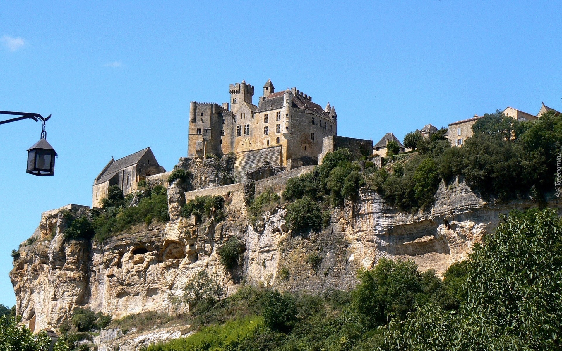 Zamek Beynac, Château de Beynac, Gmina Beynac-et-Cazenac, Akwitania, Francja, Skały, Roślinność